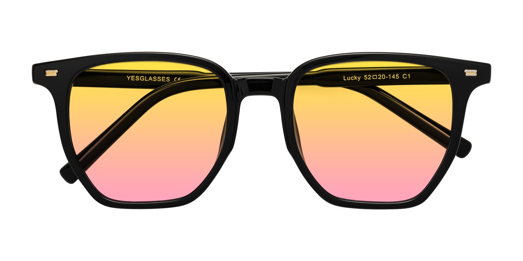 Folded Front of Lucky in Black with Yellow / Pink Gradient Lenses