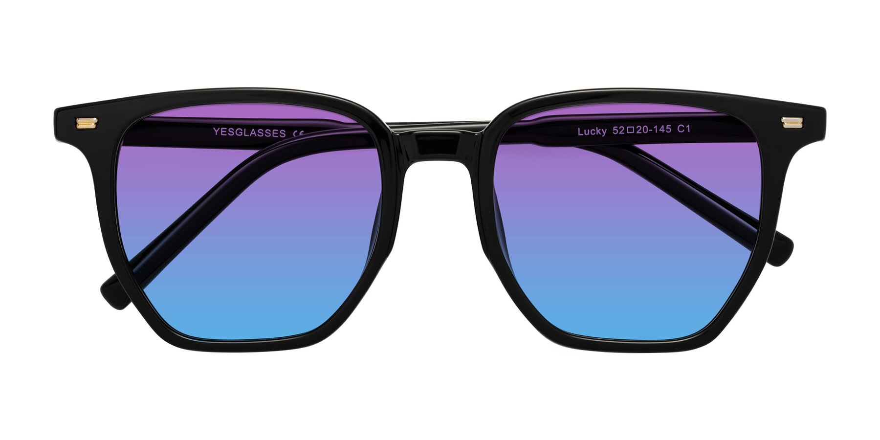 Folded Front of Lucky in Black with Purple / Blue Gradient Lenses