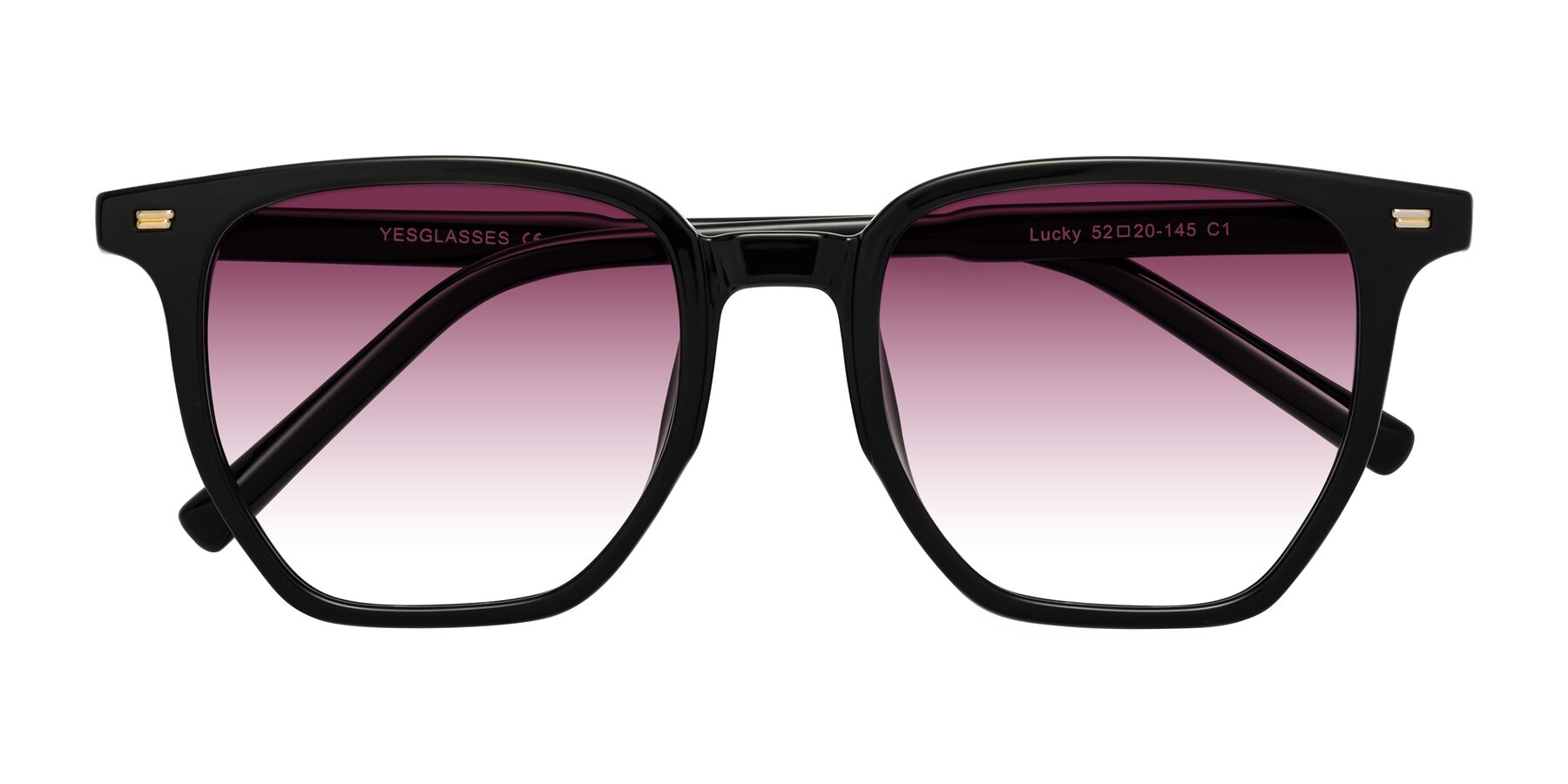 Folded Front of Lucky in Black with Wine Gradient Lenses