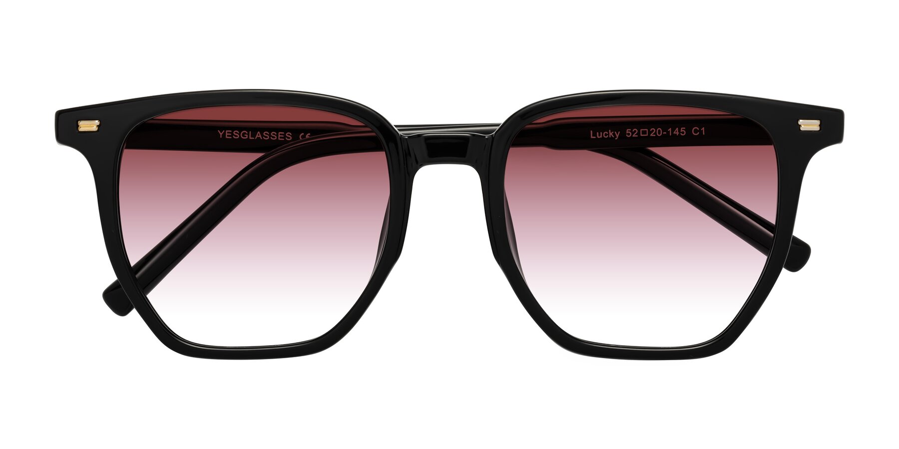 Folded Front of Lucky in Black with Garnet Gradient Lenses