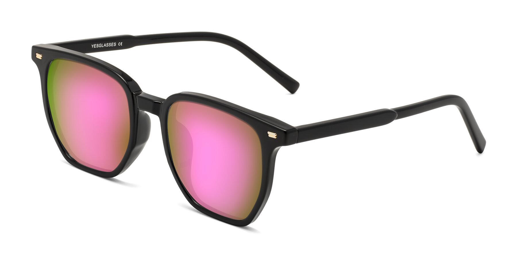 Angle of Lucky in Black with Pink Mirrored Lenses