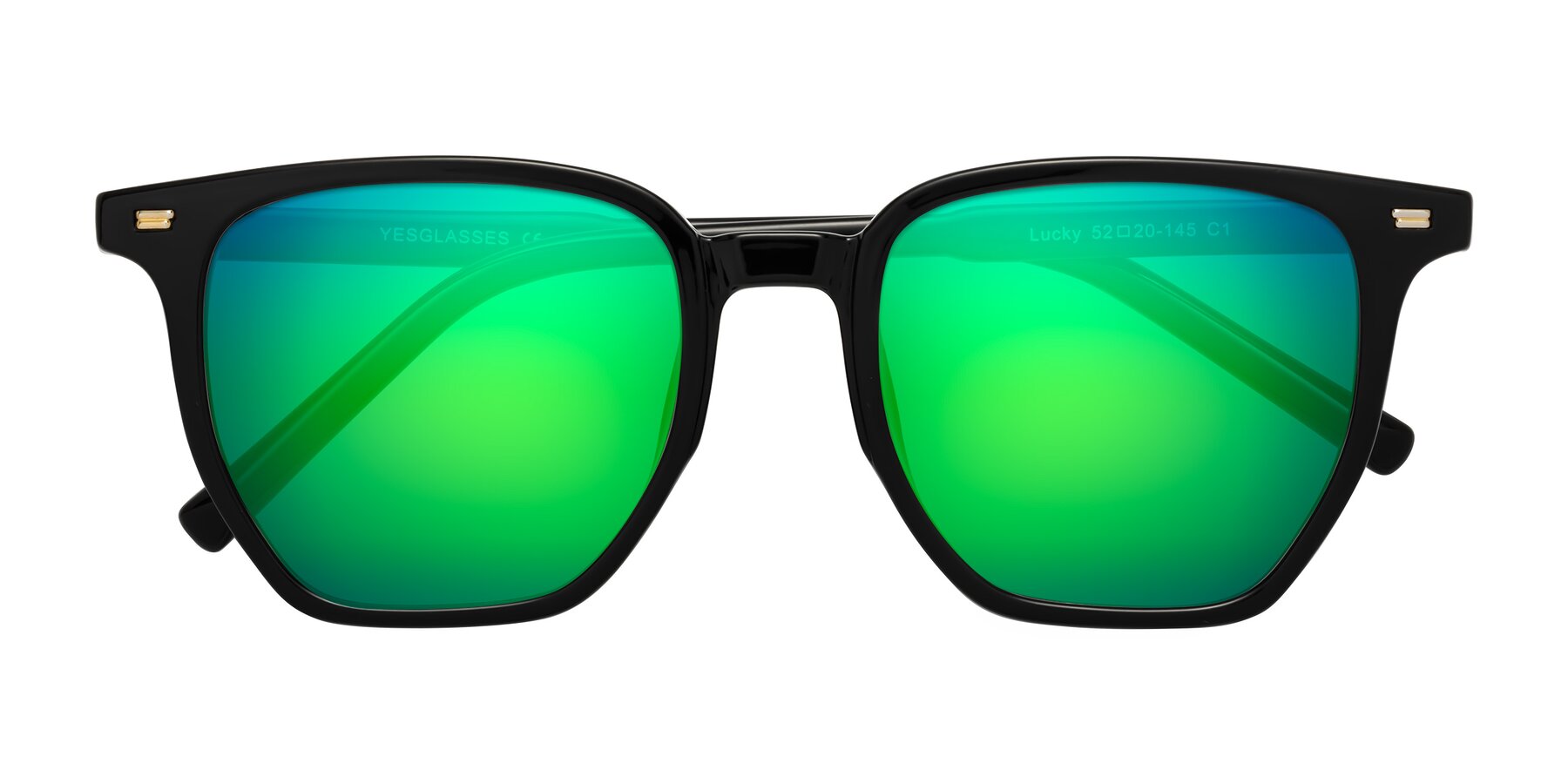 Folded Front of Lucky in Black with Green Mirrored Lenses