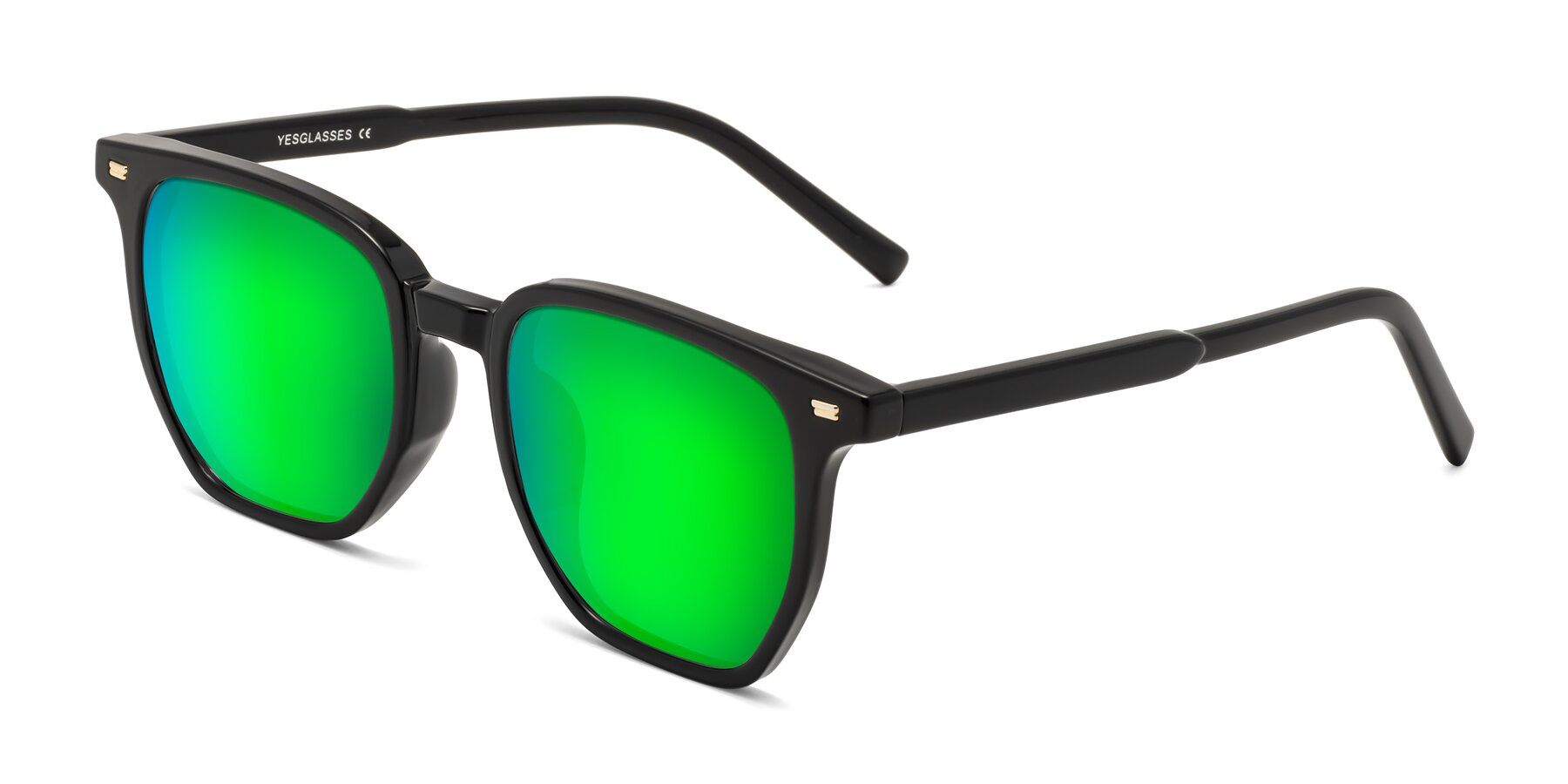 Angle of Lucky in Black with Green Mirrored Lenses