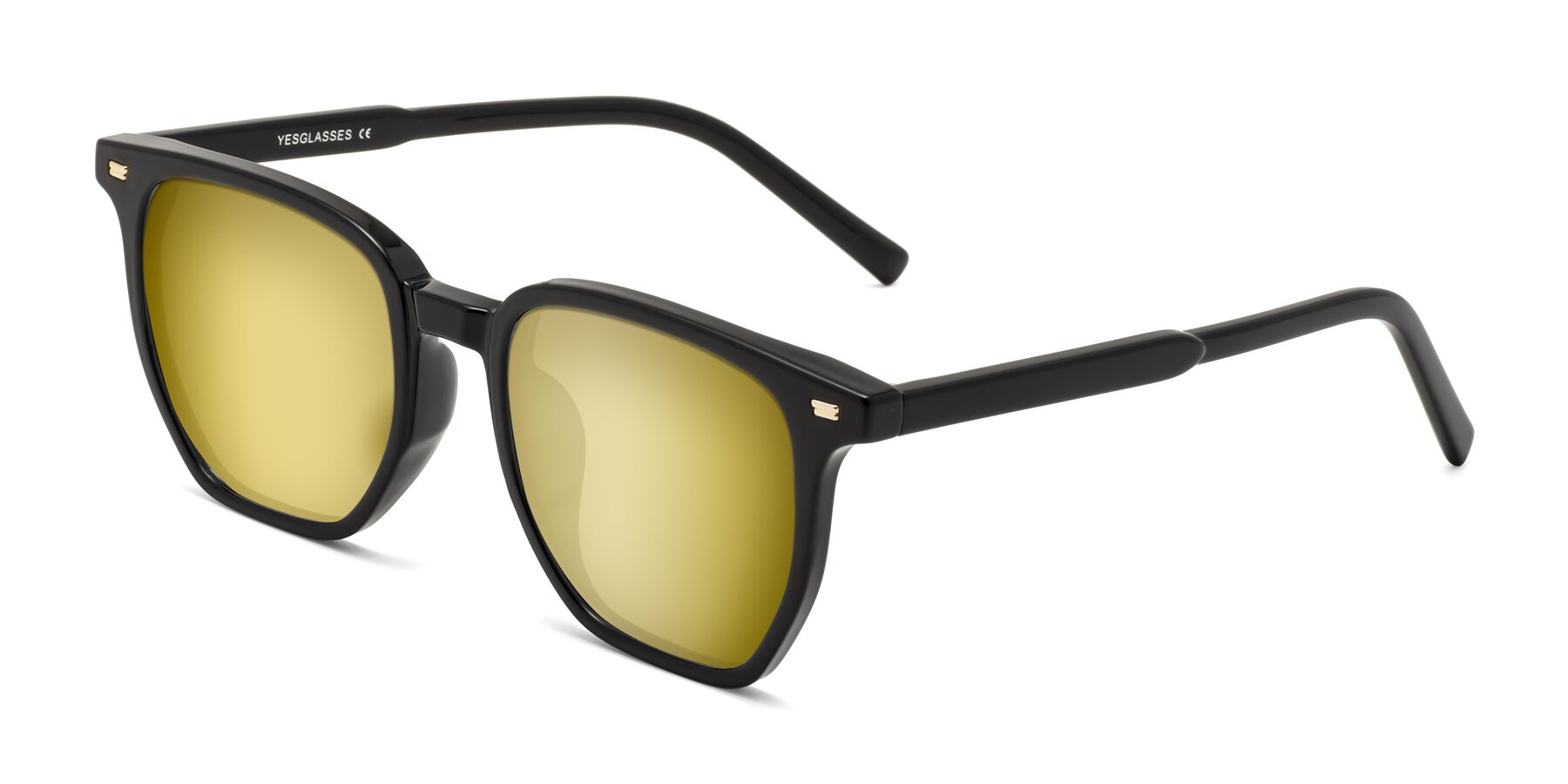 Angle of Lucky in Black with Gold Mirrored Lenses