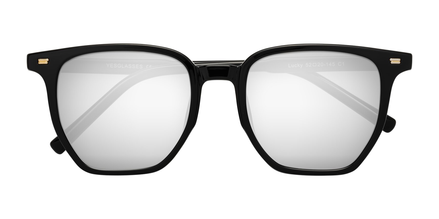 Folded Front of Lucky in Black with Silver Mirrored Lenses