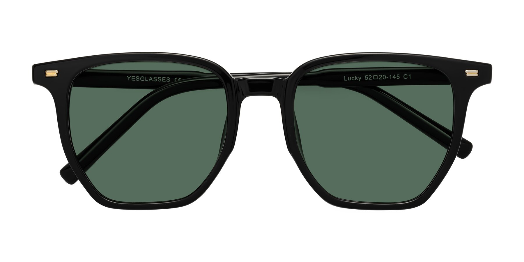 Folded Front of Lucky in Black with Green Polarized Lenses