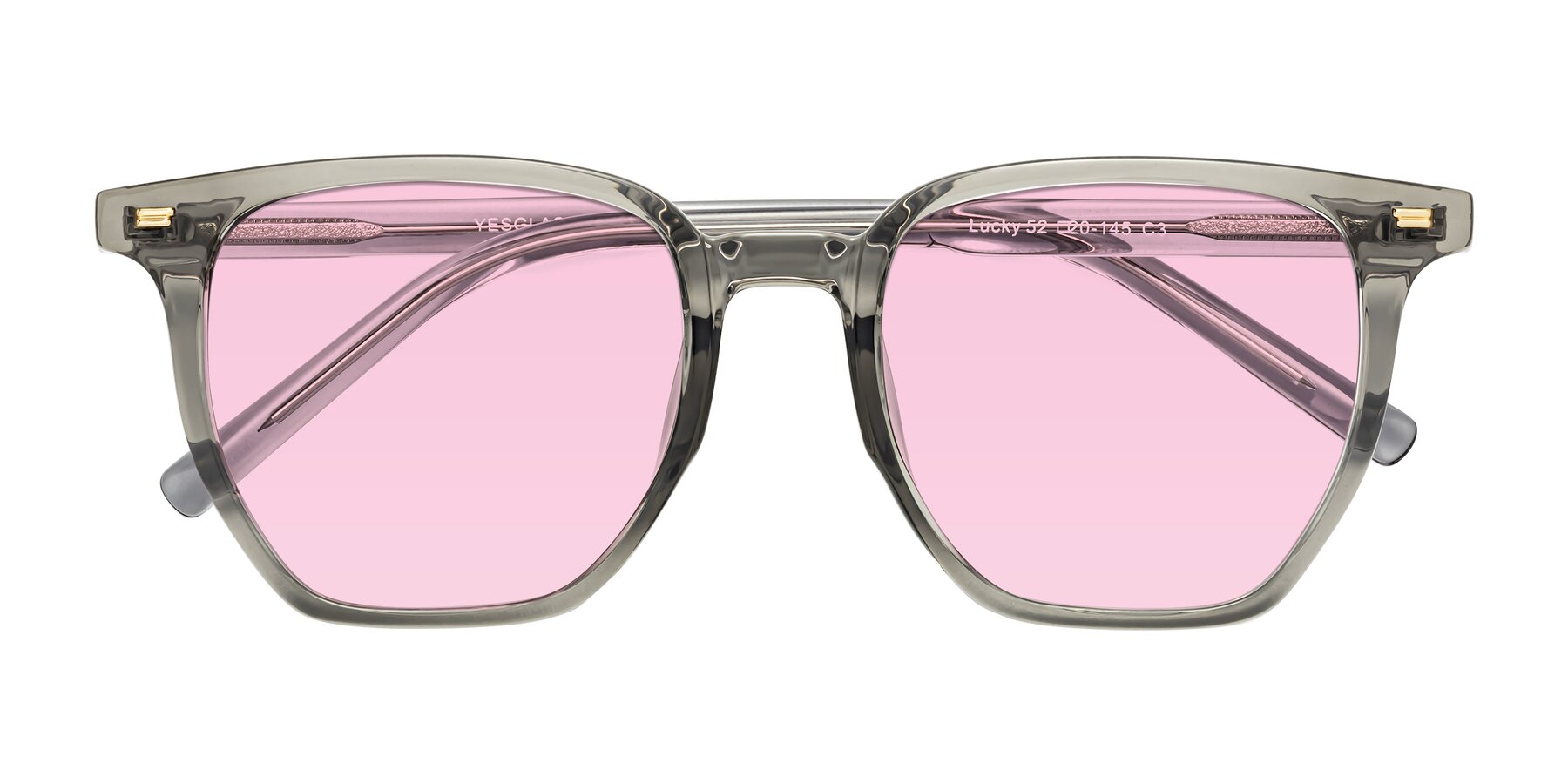 Folded Front of Lucky in Translucent Gray with Light Pink Tinted Lenses