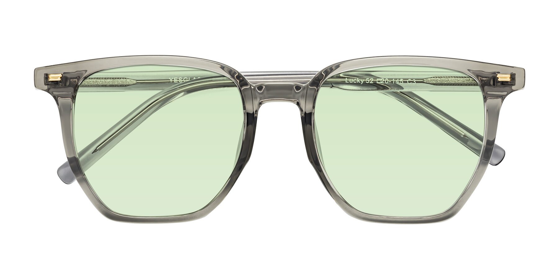 Folded Front of Lucky in Translucent Gray with Light Green Tinted Lenses