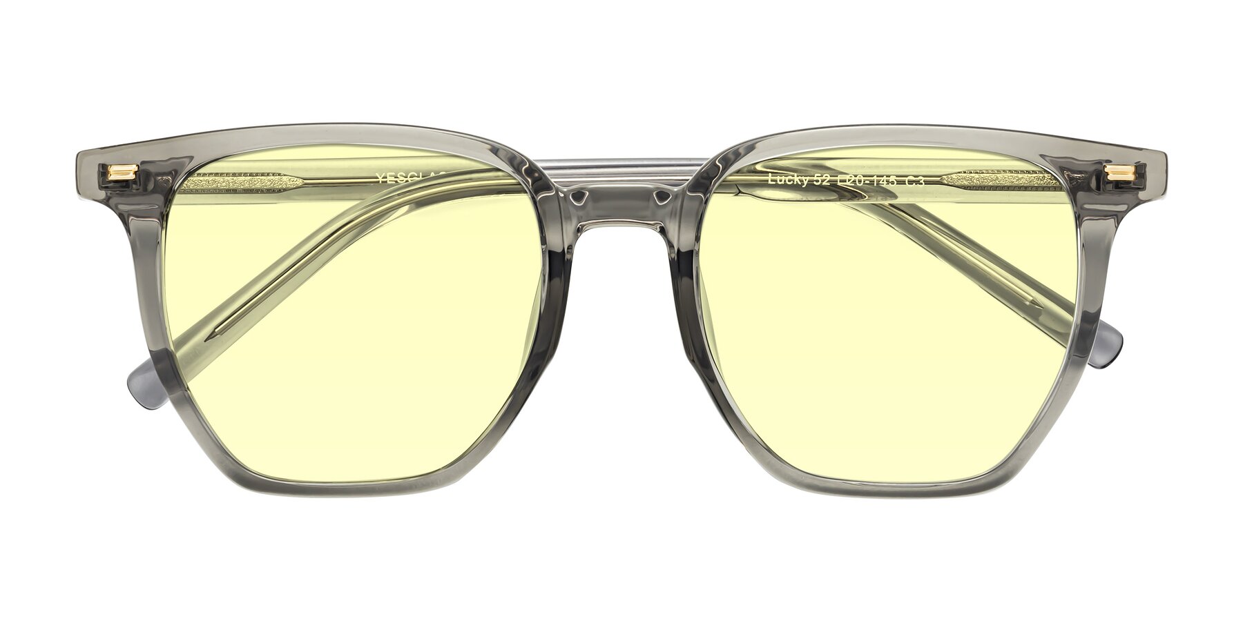 Folded Front of Lucky in Translucent Gray with Light Yellow Tinted Lenses