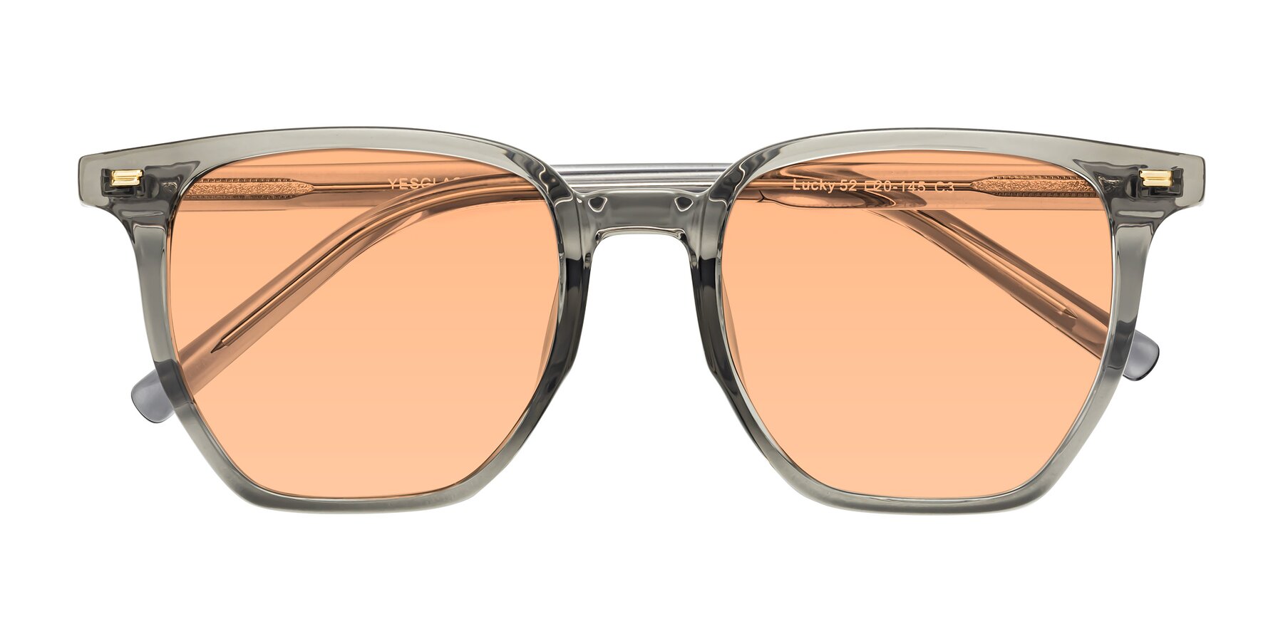 Folded Front of Lucky in Translucent Gray with Light Orange Tinted Lenses