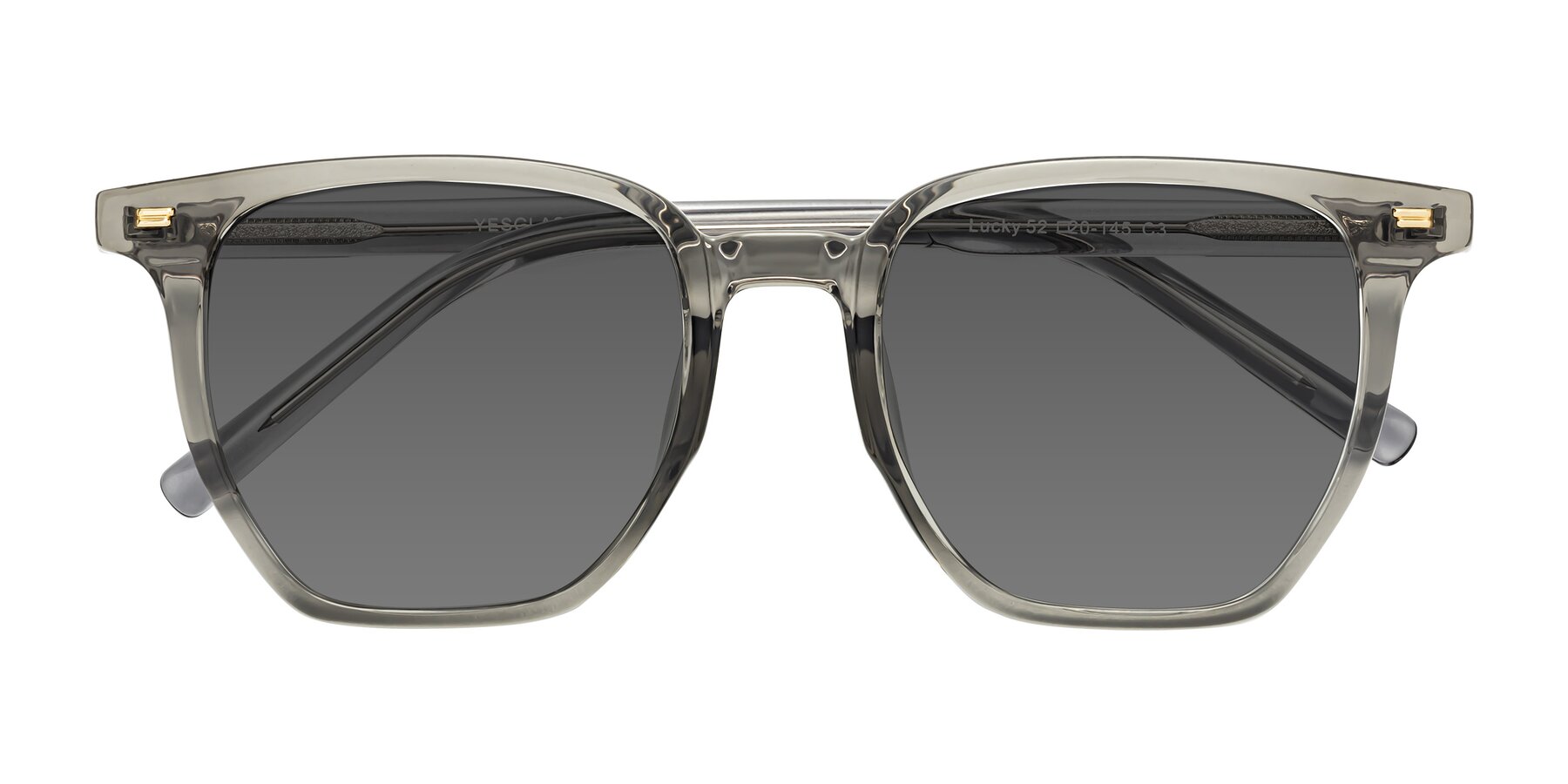 Folded Front of Lucky in Translucent Gray with Medium Gray Tinted Lenses