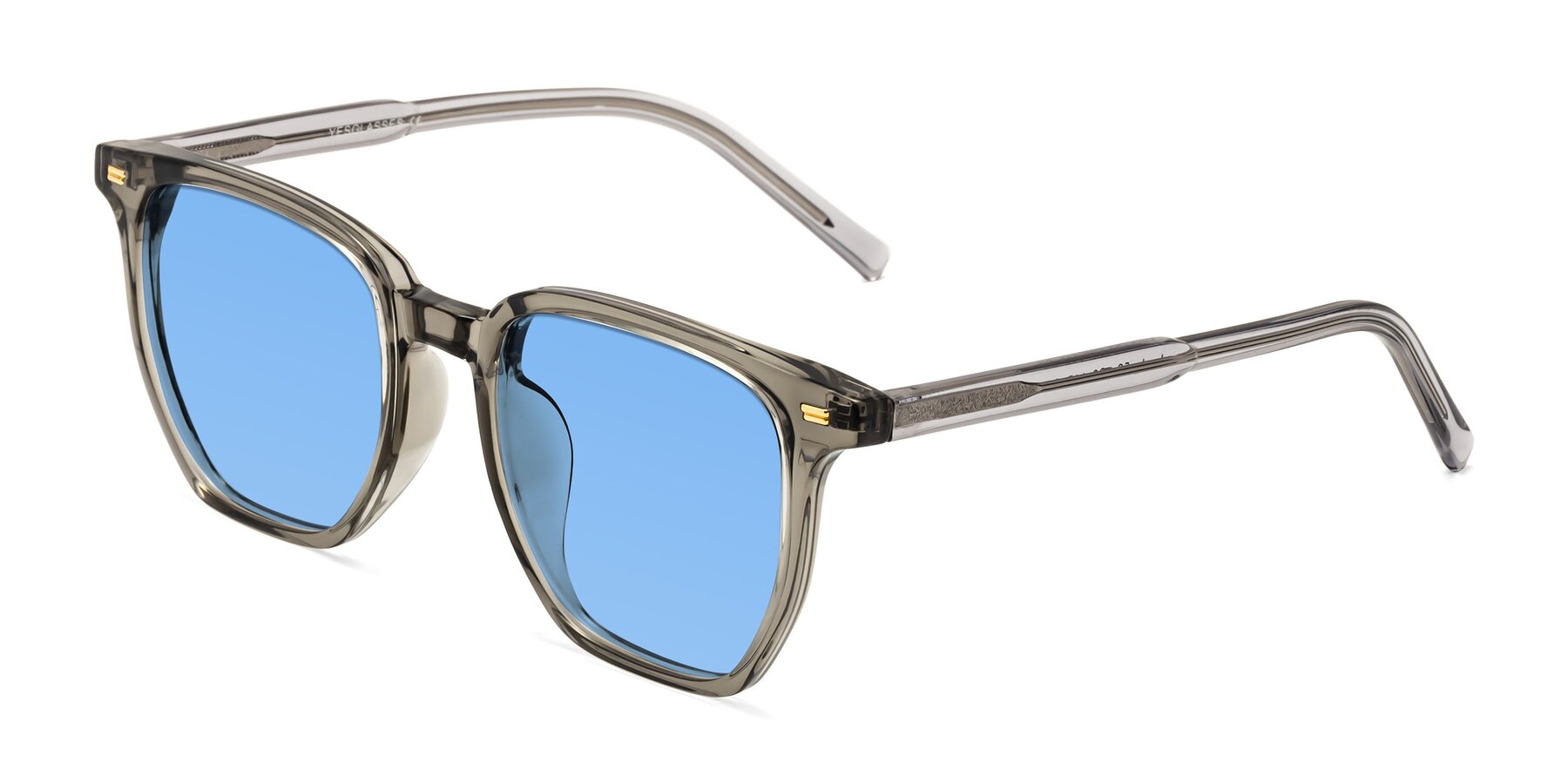 Angle of Lucky in Translucent Gray with Medium Blue Tinted Lenses