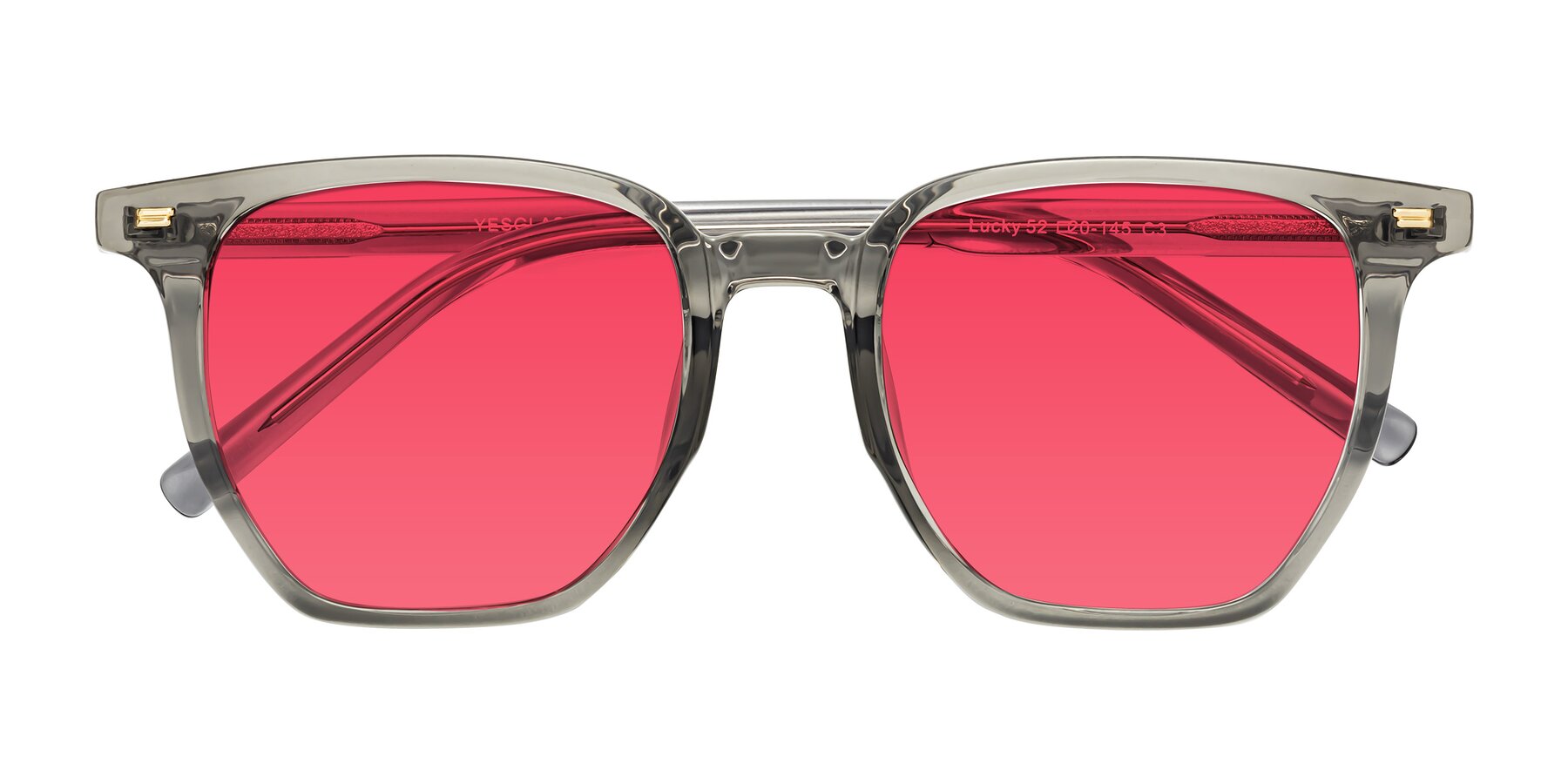 Folded Front of Lucky in Translucent Gray with Red Tinted Lenses