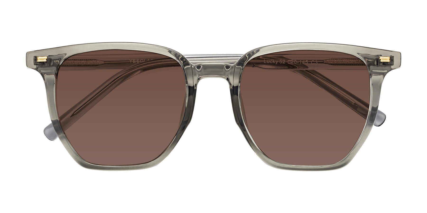 Folded Front of Lucky in Translucent Gray with Brown Tinted Lenses