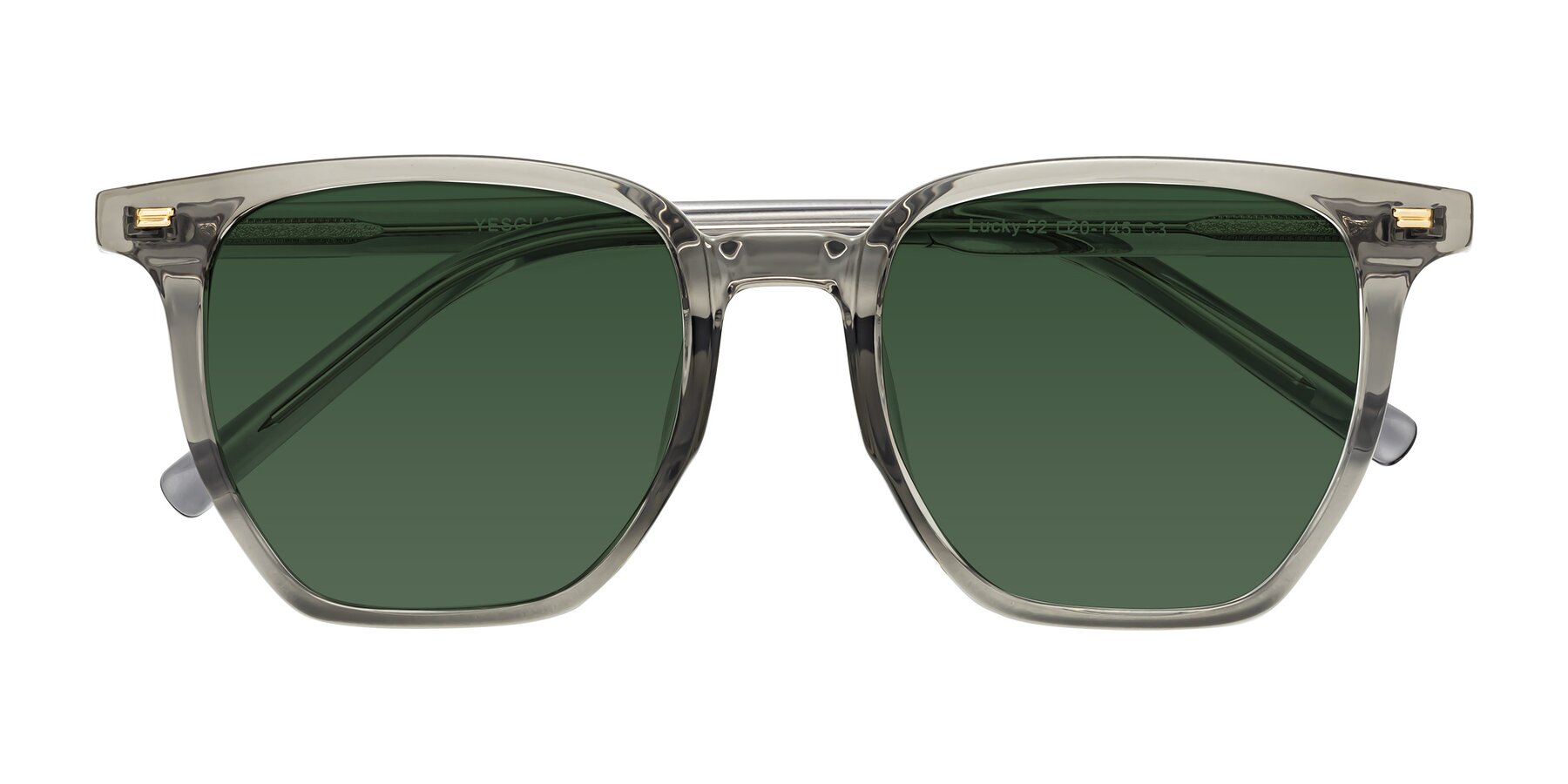 Folded Front of Lucky in Translucent Gray with Green Tinted Lenses