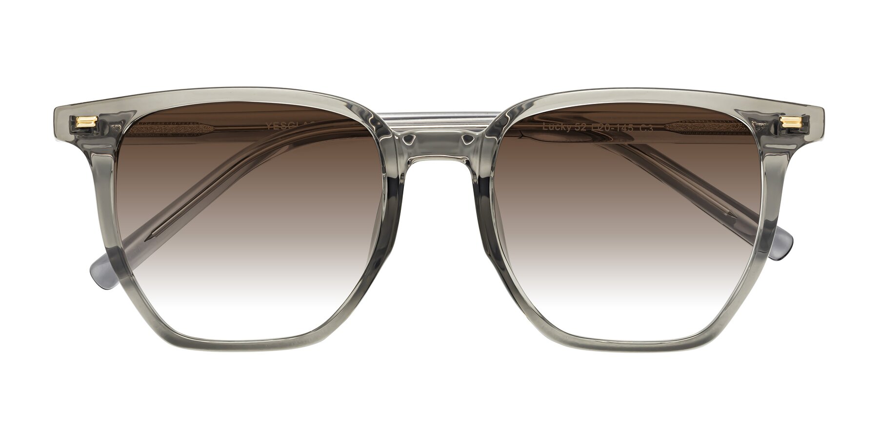 Folded Front of Lucky in Translucent Gray with Brown Gradient Lenses