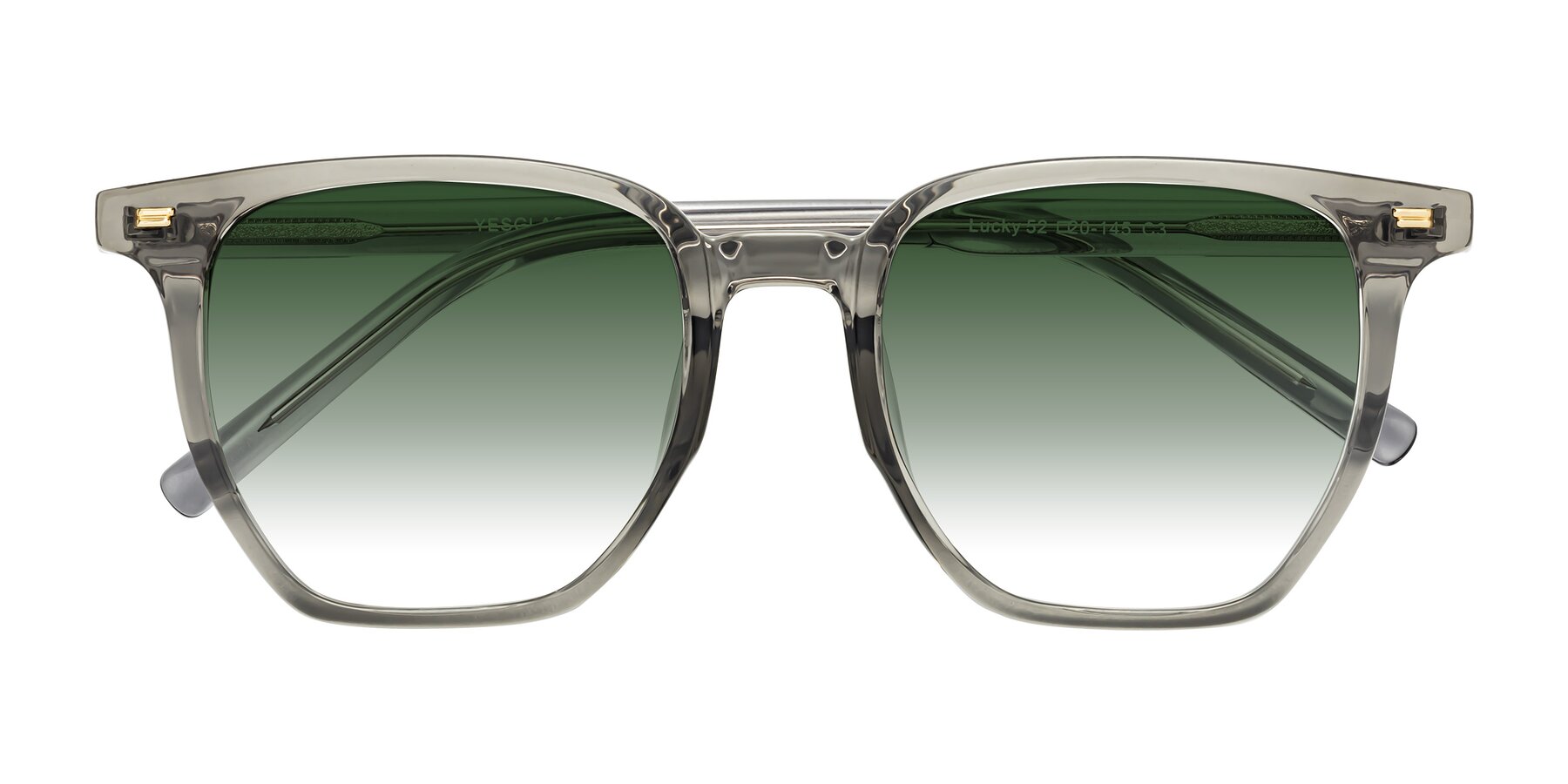 Folded Front of Lucky in Translucent Gray with Green Gradient Lenses