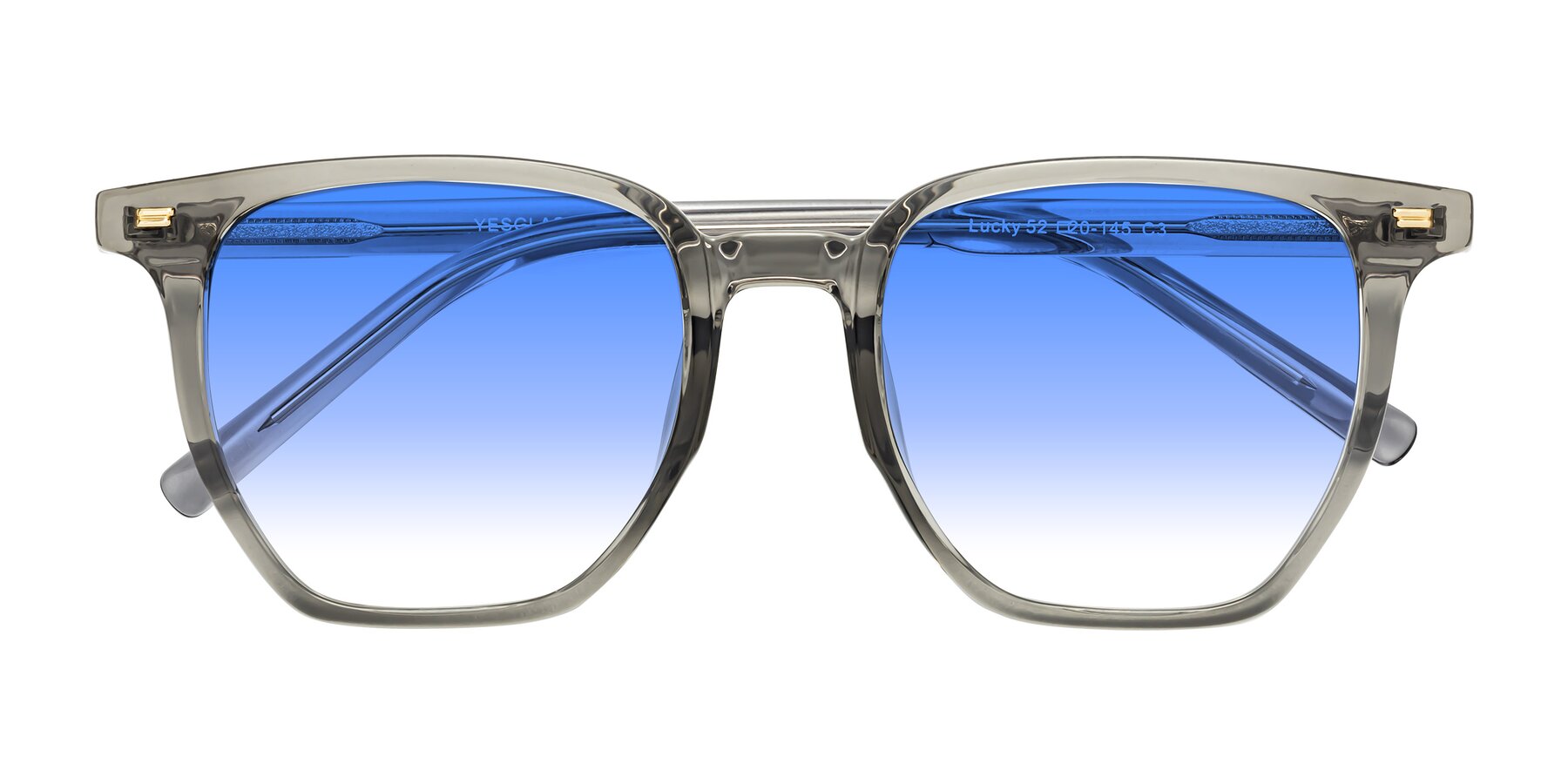 Folded Front of Lucky in Translucent Gray with Blue Gradient Lenses