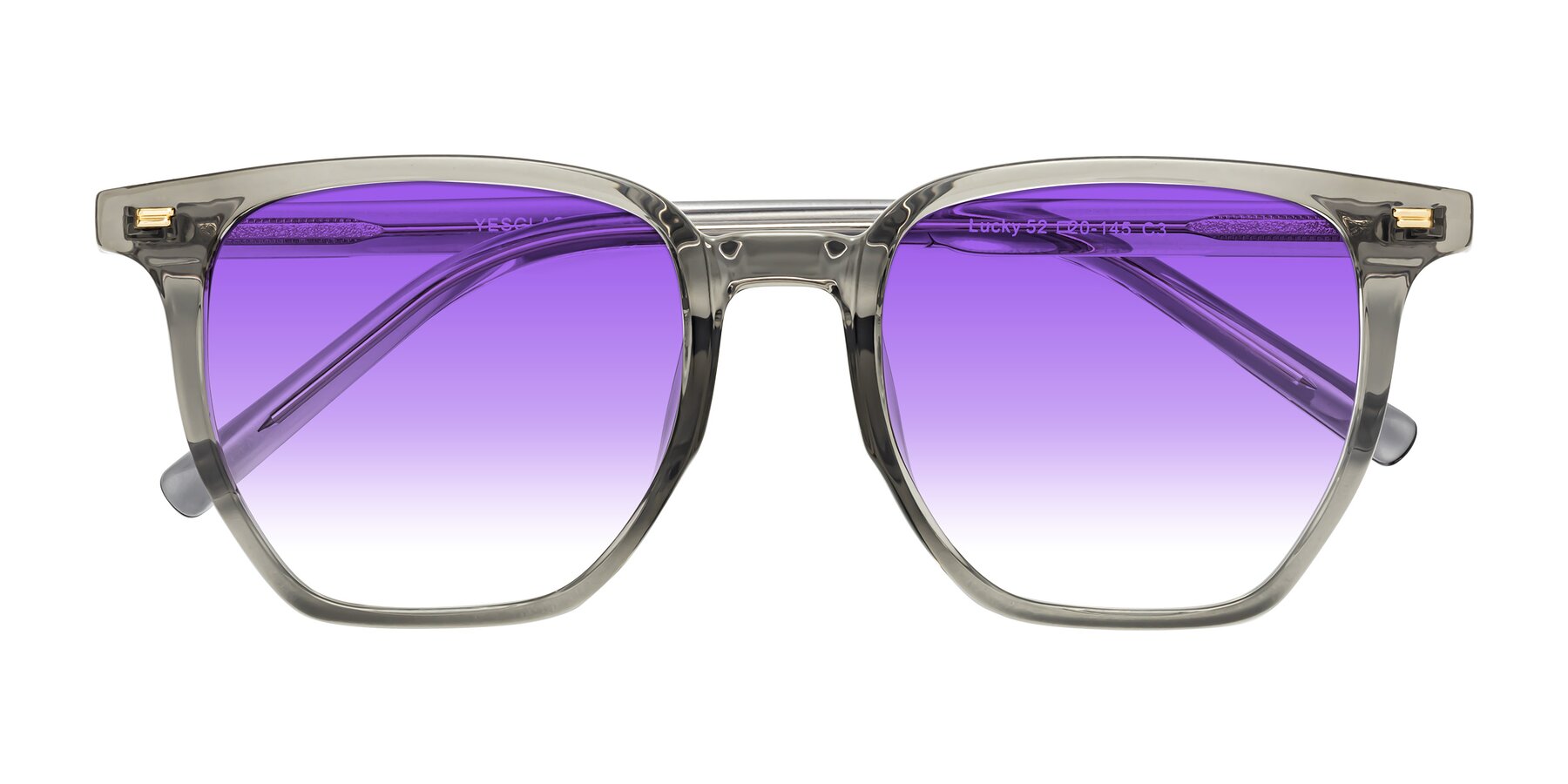 Folded Front of Lucky in Translucent Gray with Purple Gradient Lenses