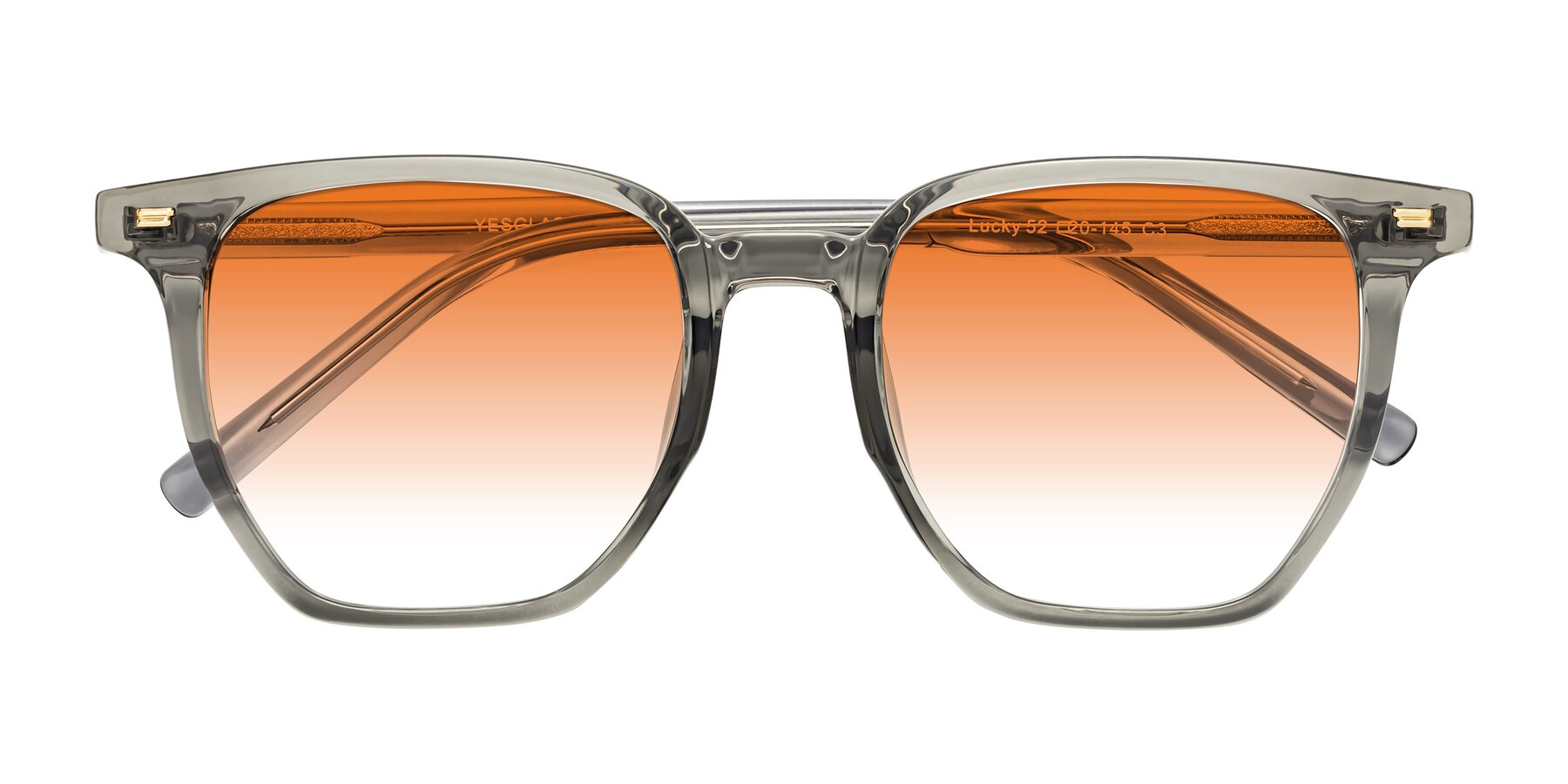 Folded Front of Lucky in Translucent Gray with Orange Gradient Lenses