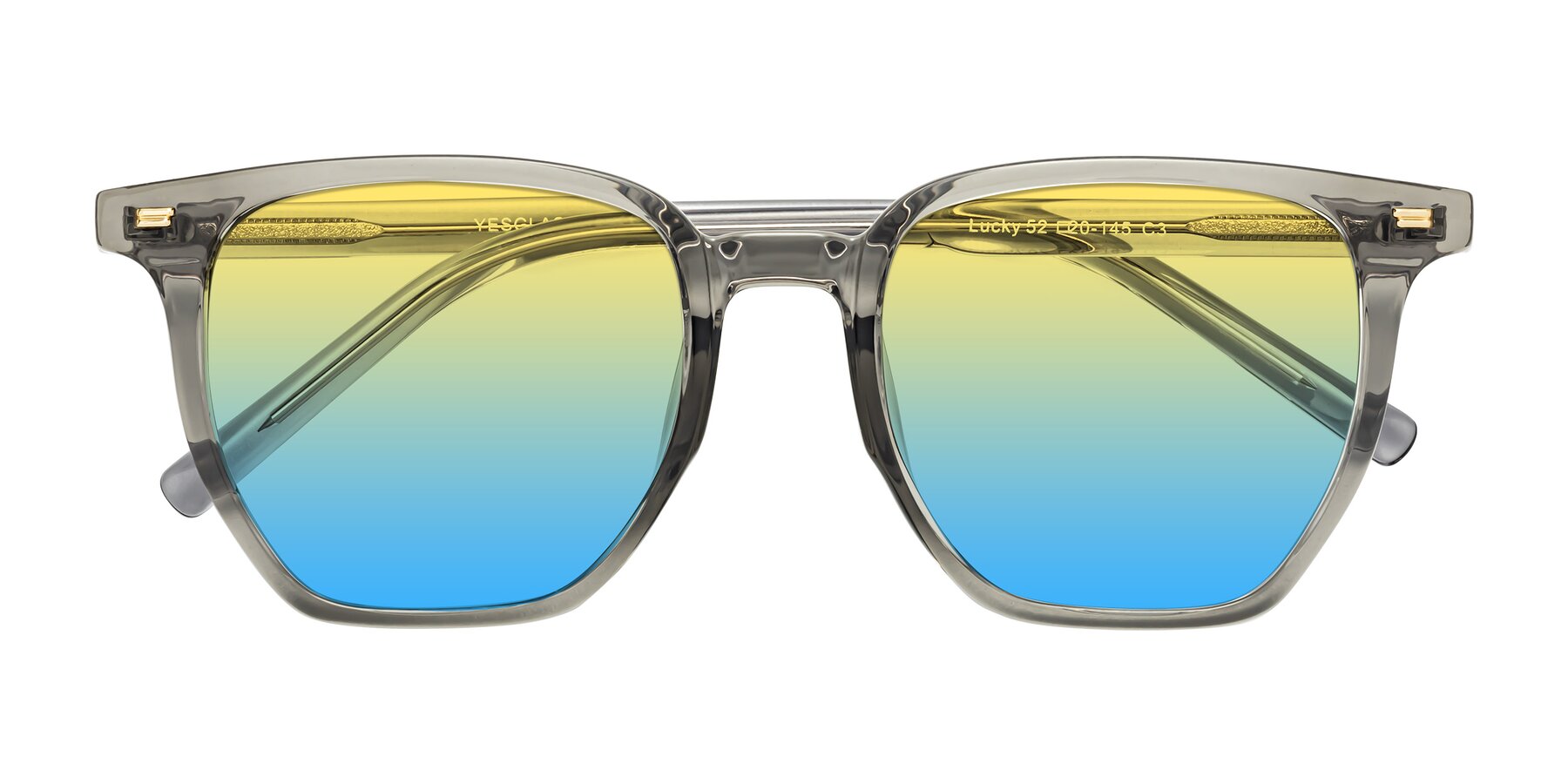 Folded Front of Lucky in Translucent Gray with Yellow / Blue Gradient Lenses