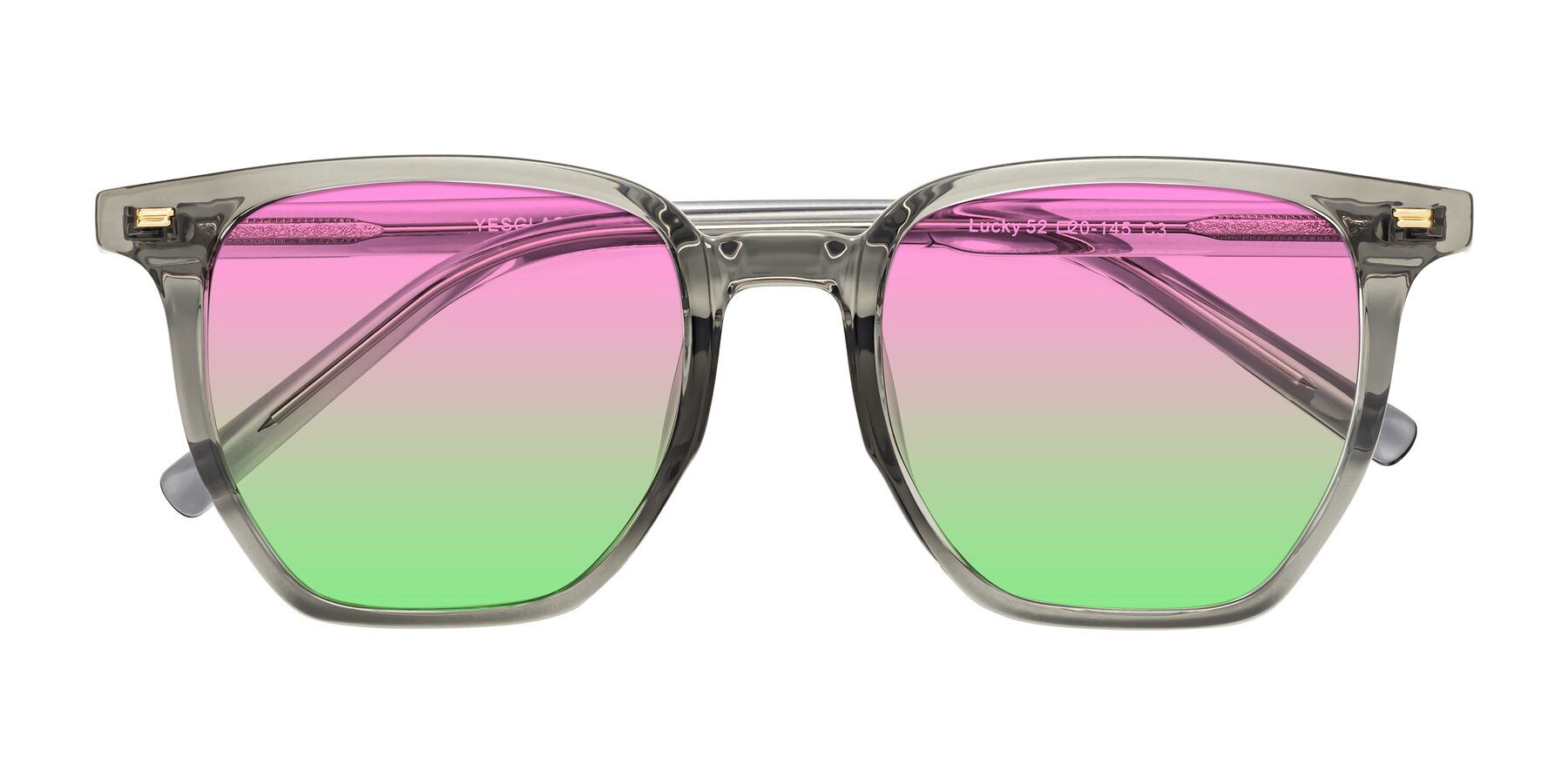 Folded Front of Lucky in Translucent Gray with Pink / Green Gradient Lenses