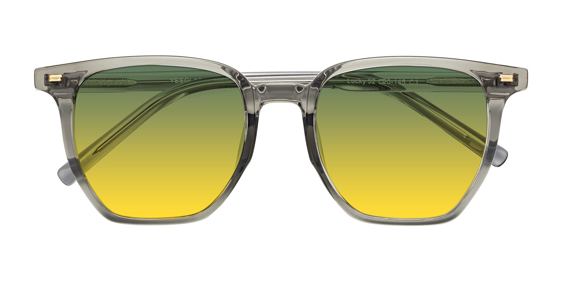 Folded Front of Lucky in Translucent Gray with Green / Yellow Gradient Lenses