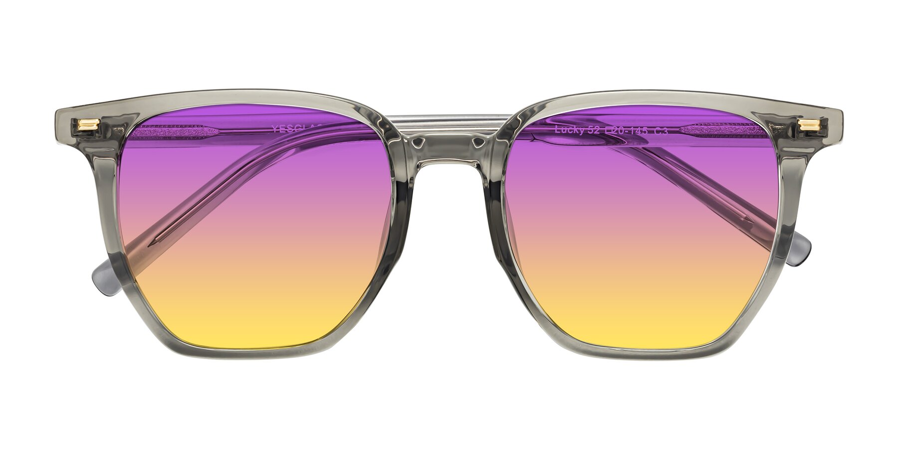 Folded Front of Lucky in Translucent Gray with Purple / Yellow Gradient Lenses