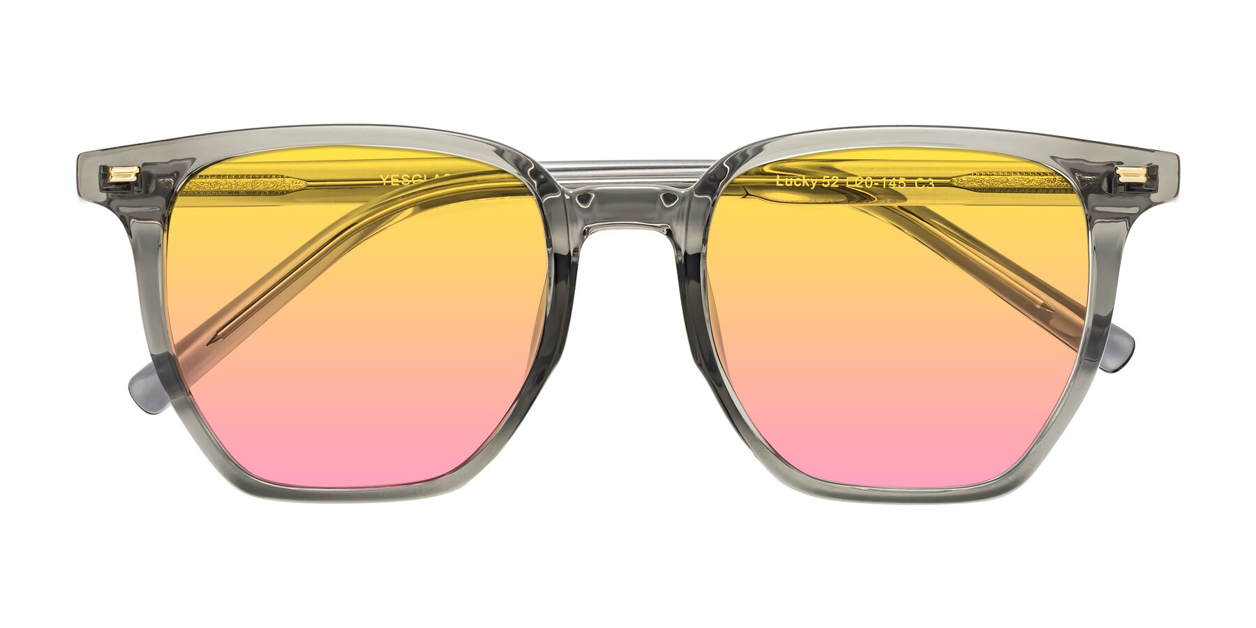 Folded Front of Lucky in Translucent Gray with Yellow / Pink Gradient Lenses