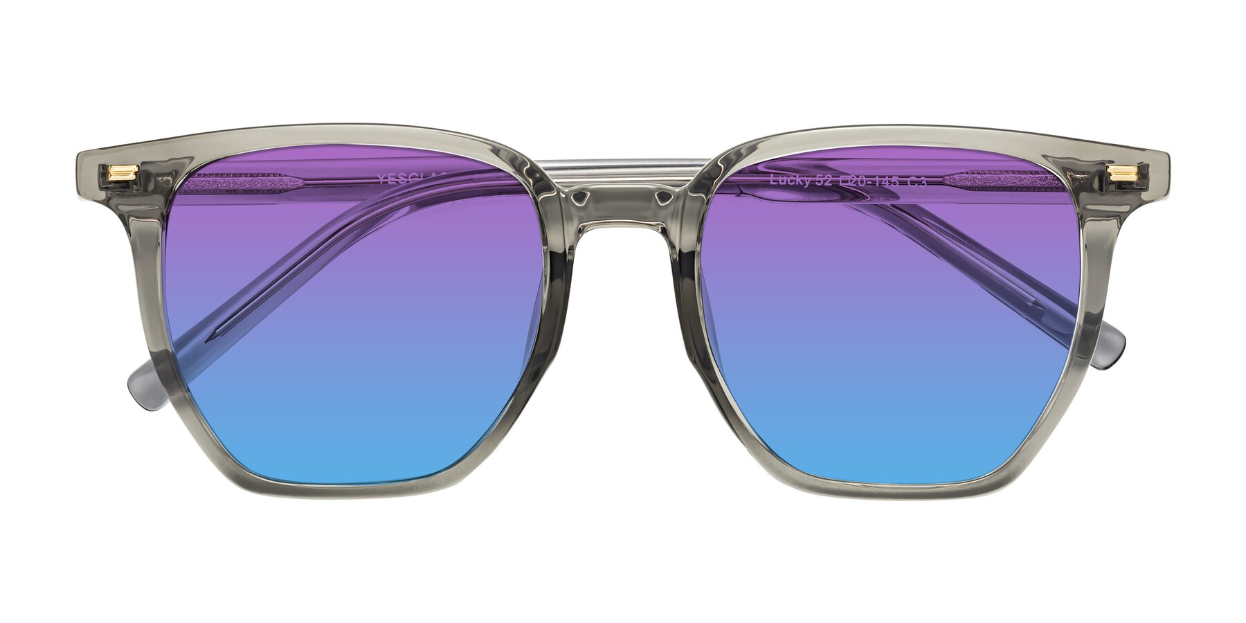 Folded Front of Lucky in Translucent Gray with Purple / Blue Gradient Lenses