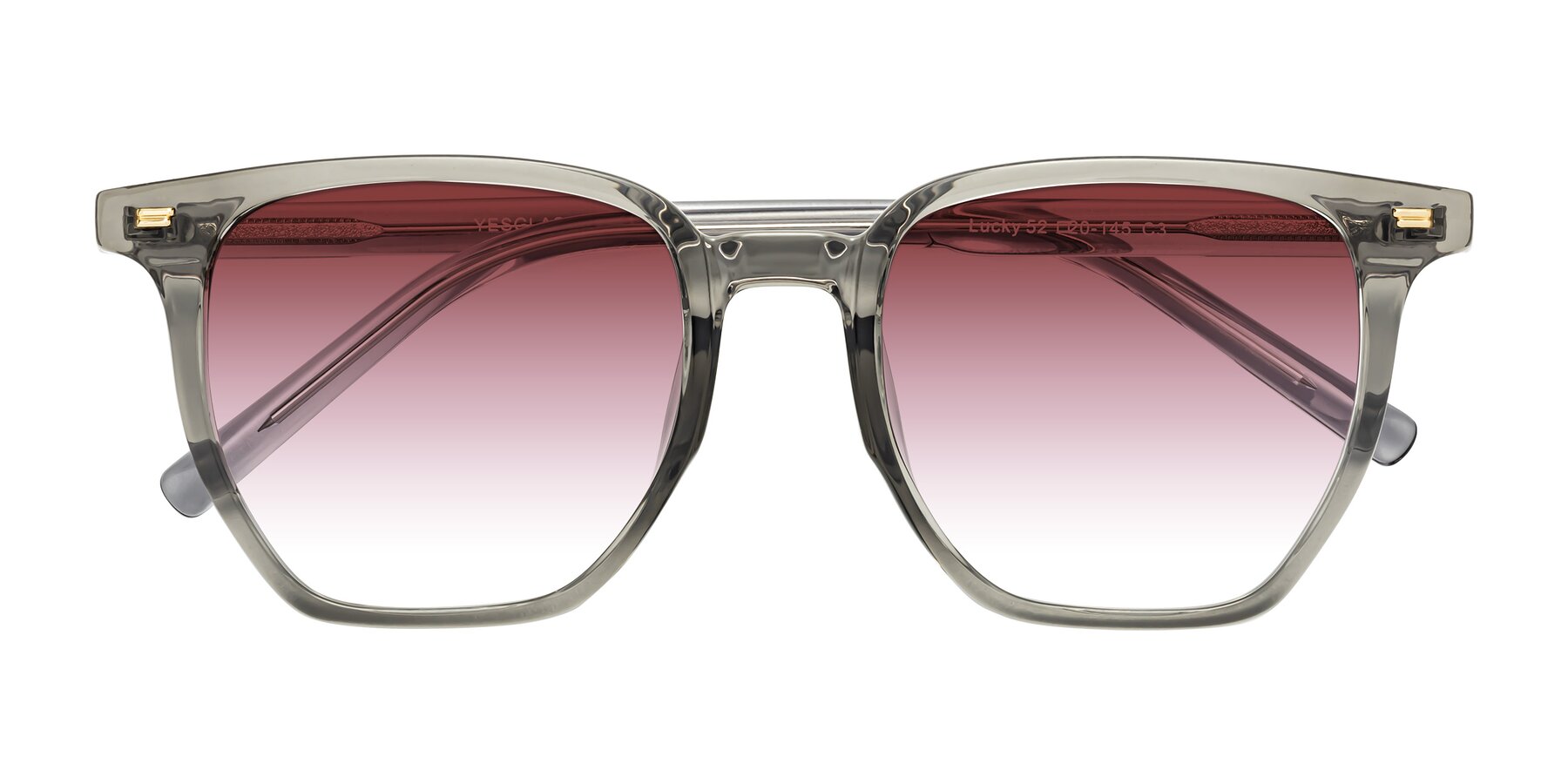 Folded Front of Lucky in Translucent Gray with Garnet Gradient Lenses