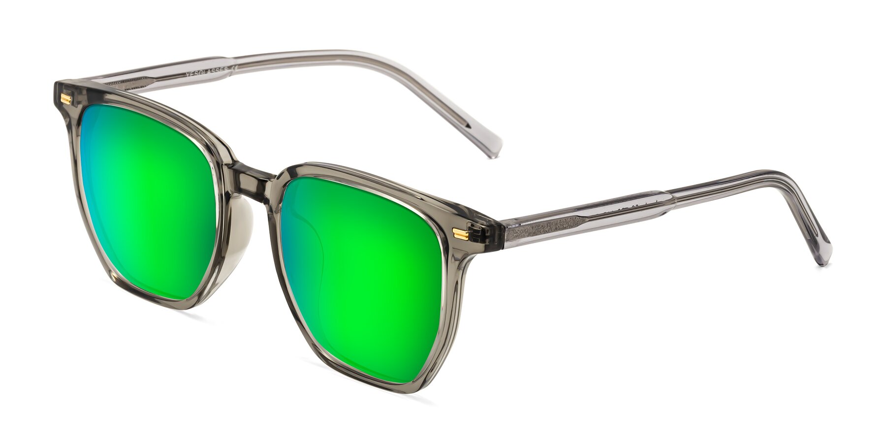 Angle of Lucky in Translucent Gray with Green Mirrored Lenses