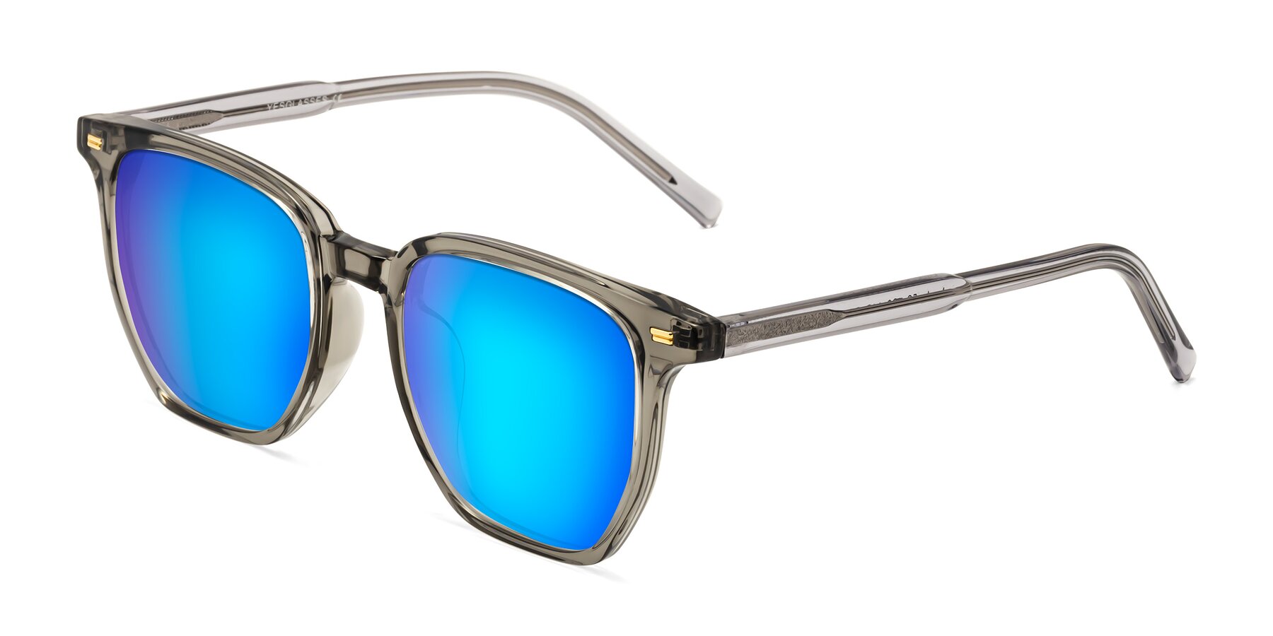 Angle of Lucky in Translucent Gray with Blue Mirrored Lenses