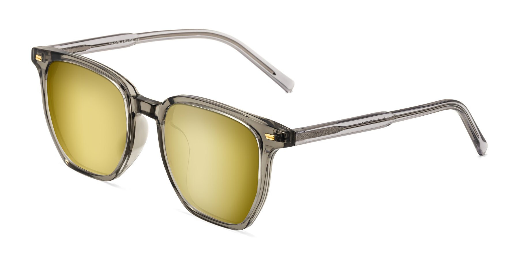 Angle of Lucky in Translucent Gray with Gold Mirrored Lenses