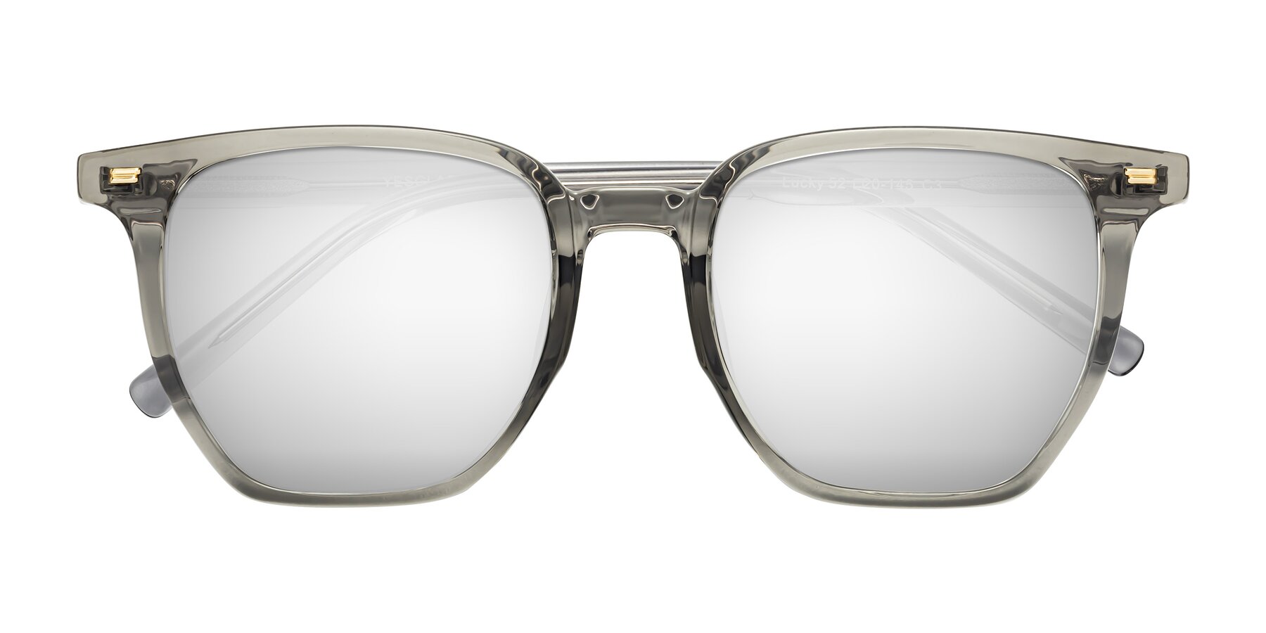 Folded Front of Lucky in Translucent Gray with Silver Mirrored Lenses