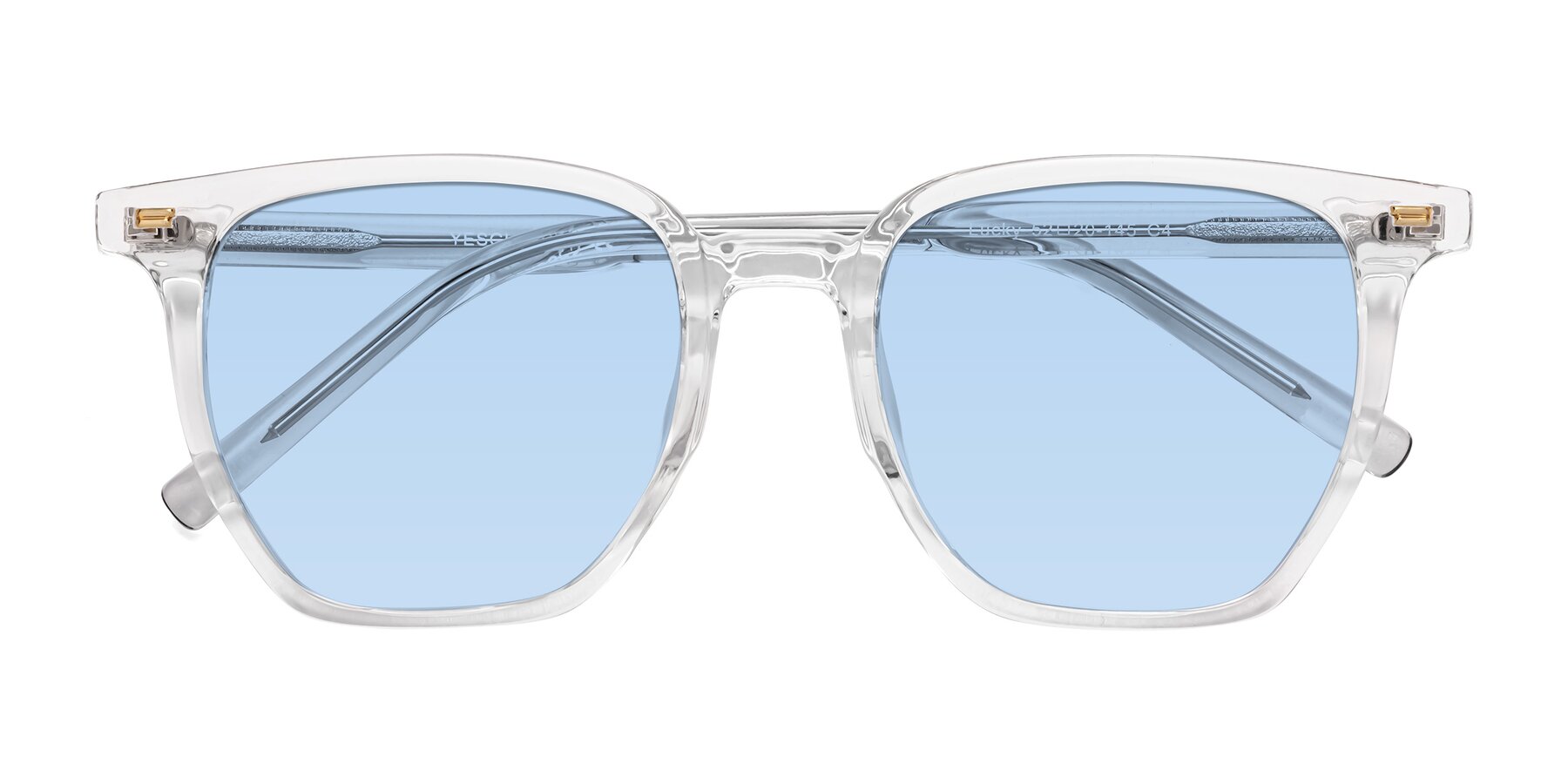 Folded Front of Lucky in Clear with Light Blue Tinted Lenses