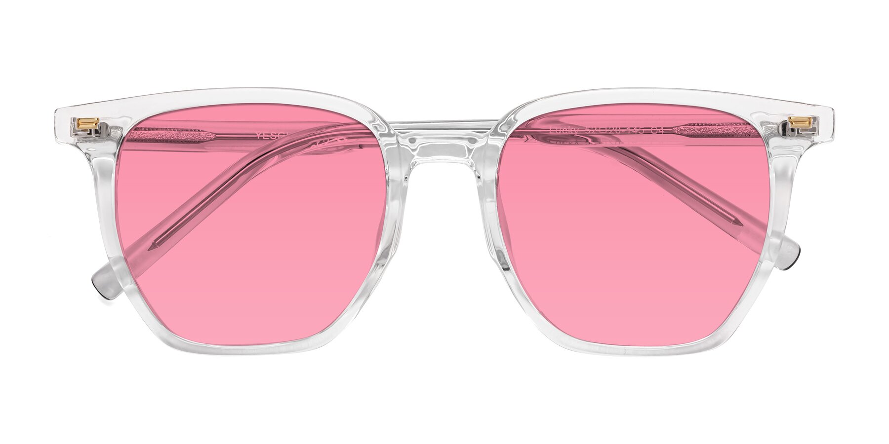 Folded Front of Lucky in Clear with Pink Tinted Lenses