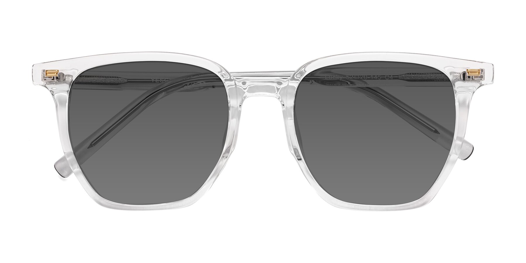 Folded Front of Lucky in Clear with Medium Gray Tinted Lenses