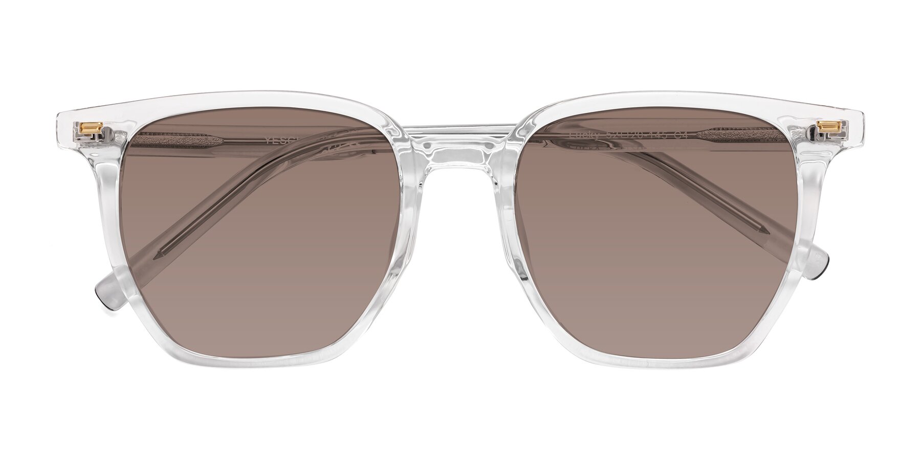 Folded Front of Lucky in Clear with Medium Brown Tinted Lenses