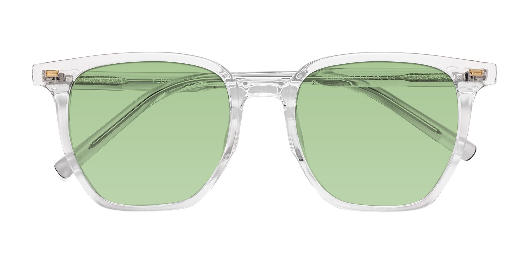 Folded Front of Lucky in Clear with Medium Green Tinted Lenses