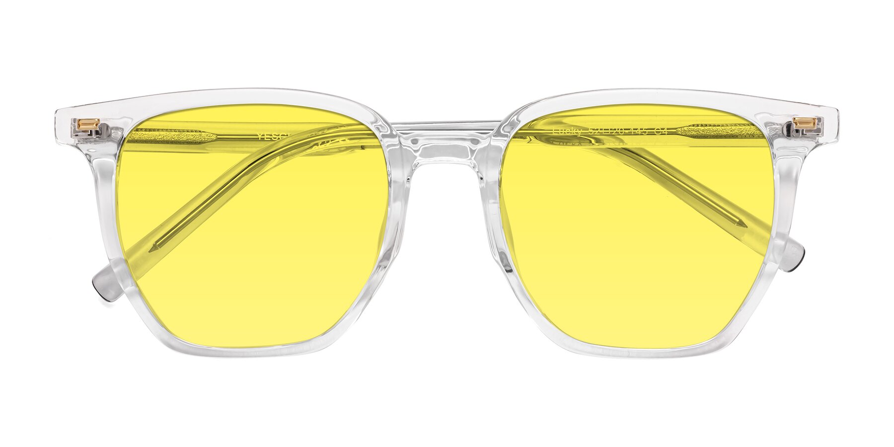 Folded Front of Lucky in Clear with Medium Yellow Tinted Lenses