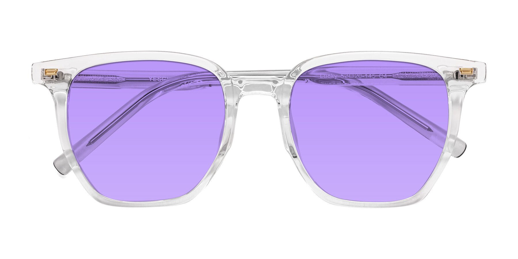 Folded Front of Lucky in Clear with Medium Purple Tinted Lenses