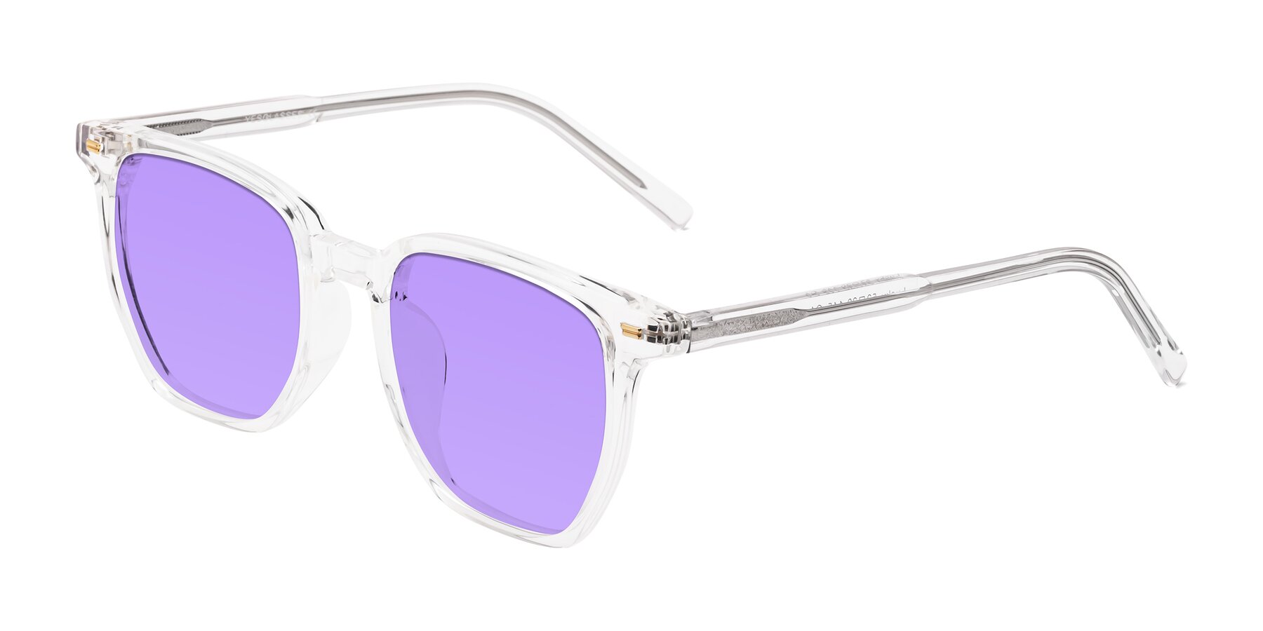 Angle of Lucky in Clear with Medium Purple Tinted Lenses