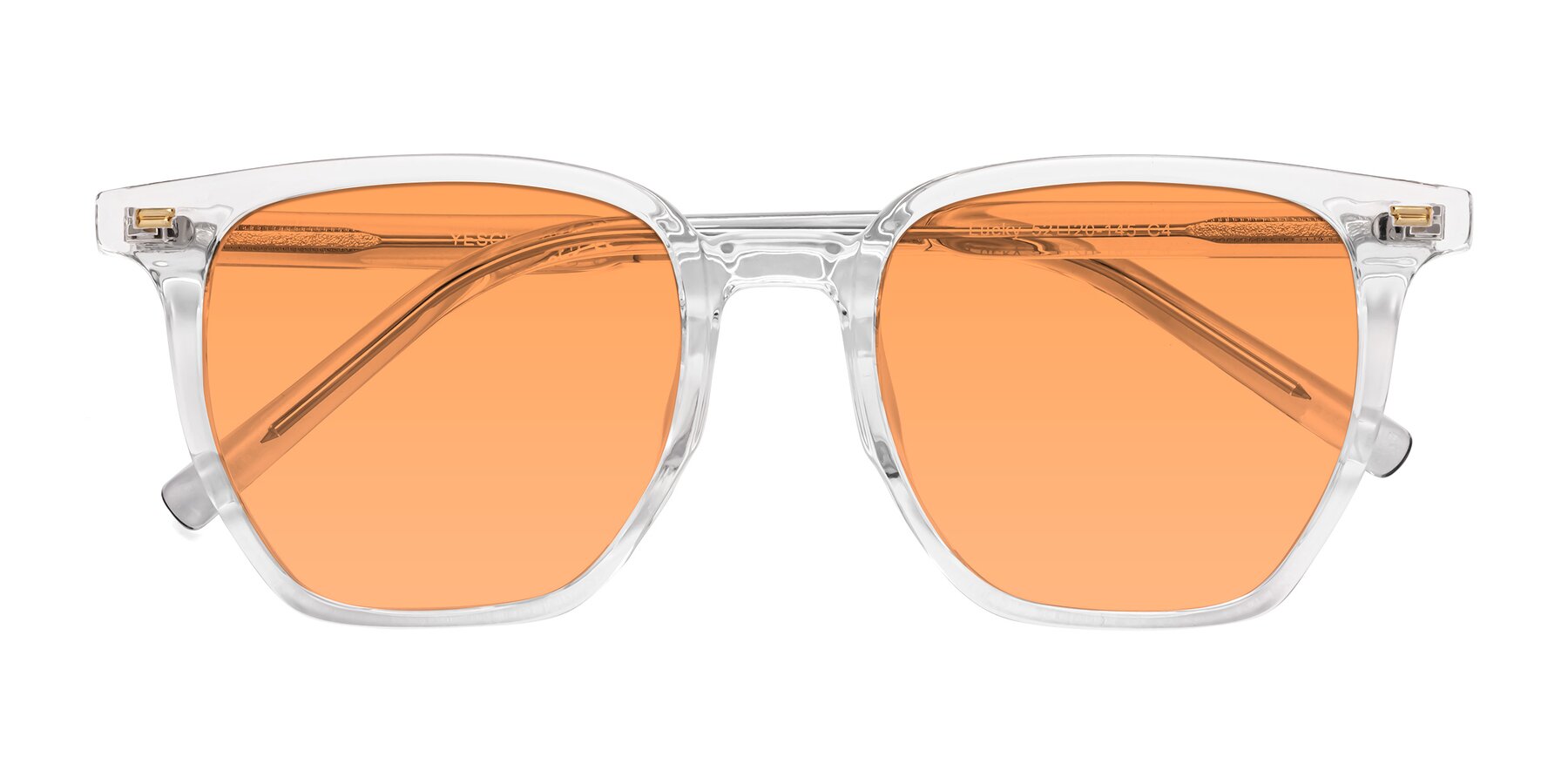 Folded Front of Lucky in Clear with Medium Orange Tinted Lenses