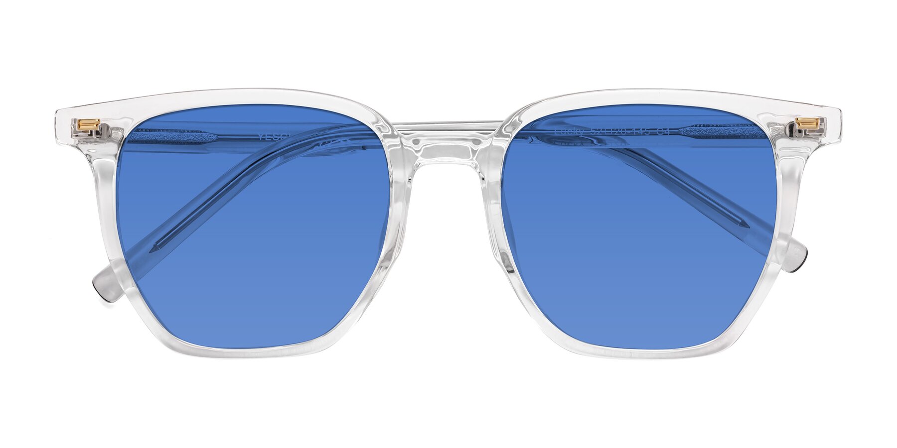 Folded Front of Lucky in Clear with Blue Tinted Lenses