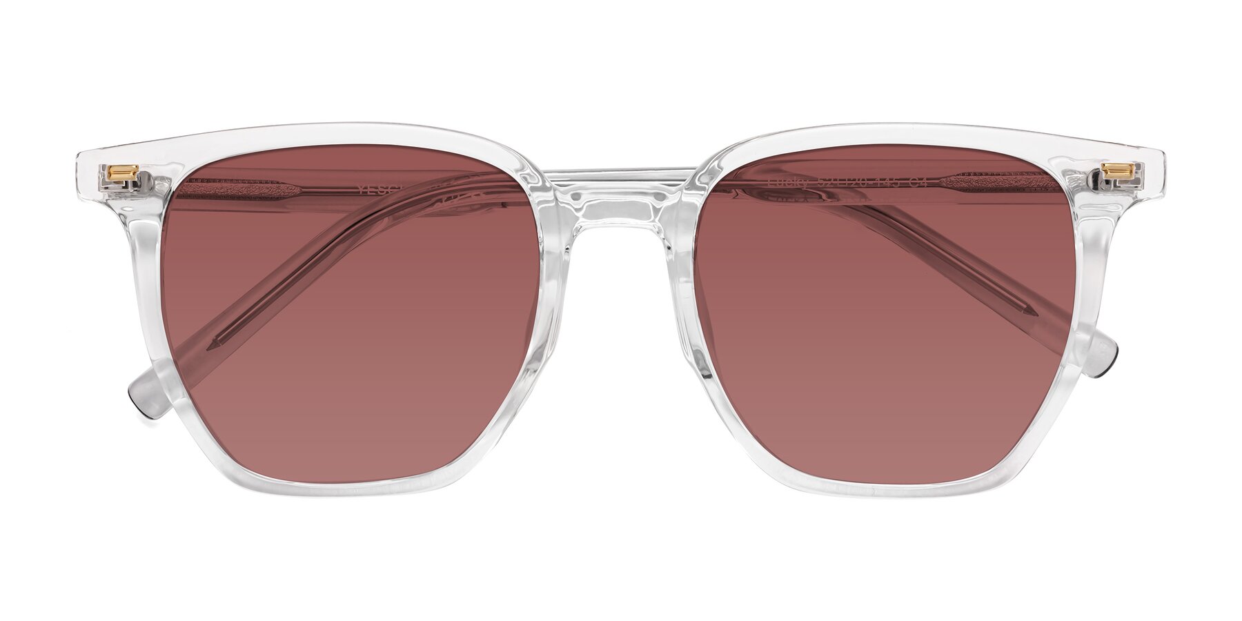 Folded Front of Lucky in Clear with Garnet Tinted Lenses