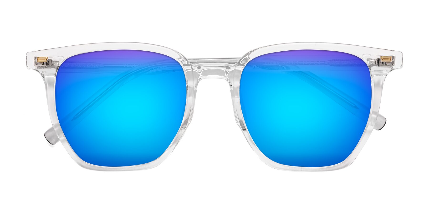 Folded Front of Lucky in Clear with Blue Mirrored Lenses