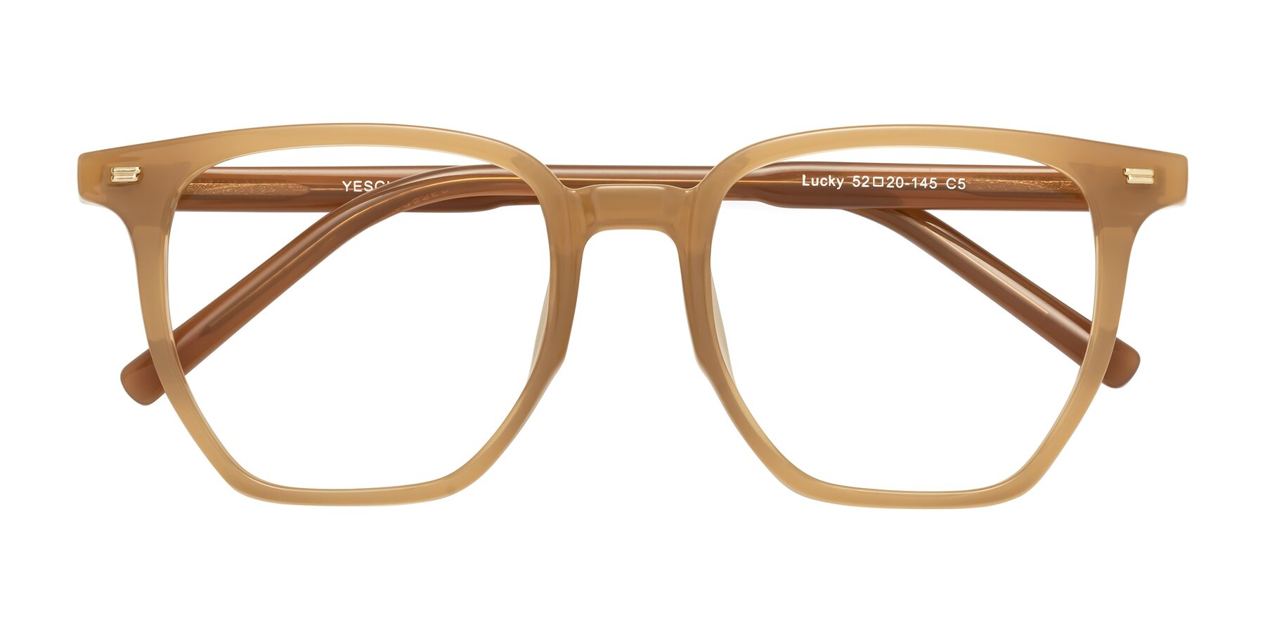 Folded Front of Lucky in Caramel with Clear Blue Light Blocking Lenses