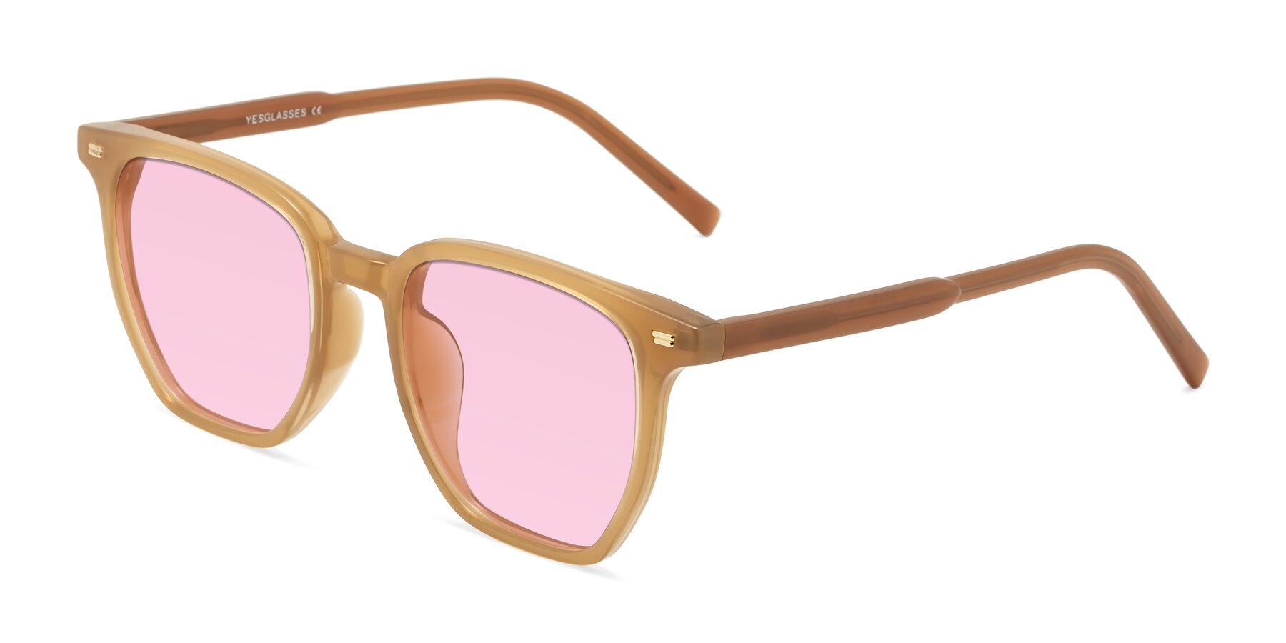 Angle of Lucky in Caramel with Light Pink Tinted Lenses