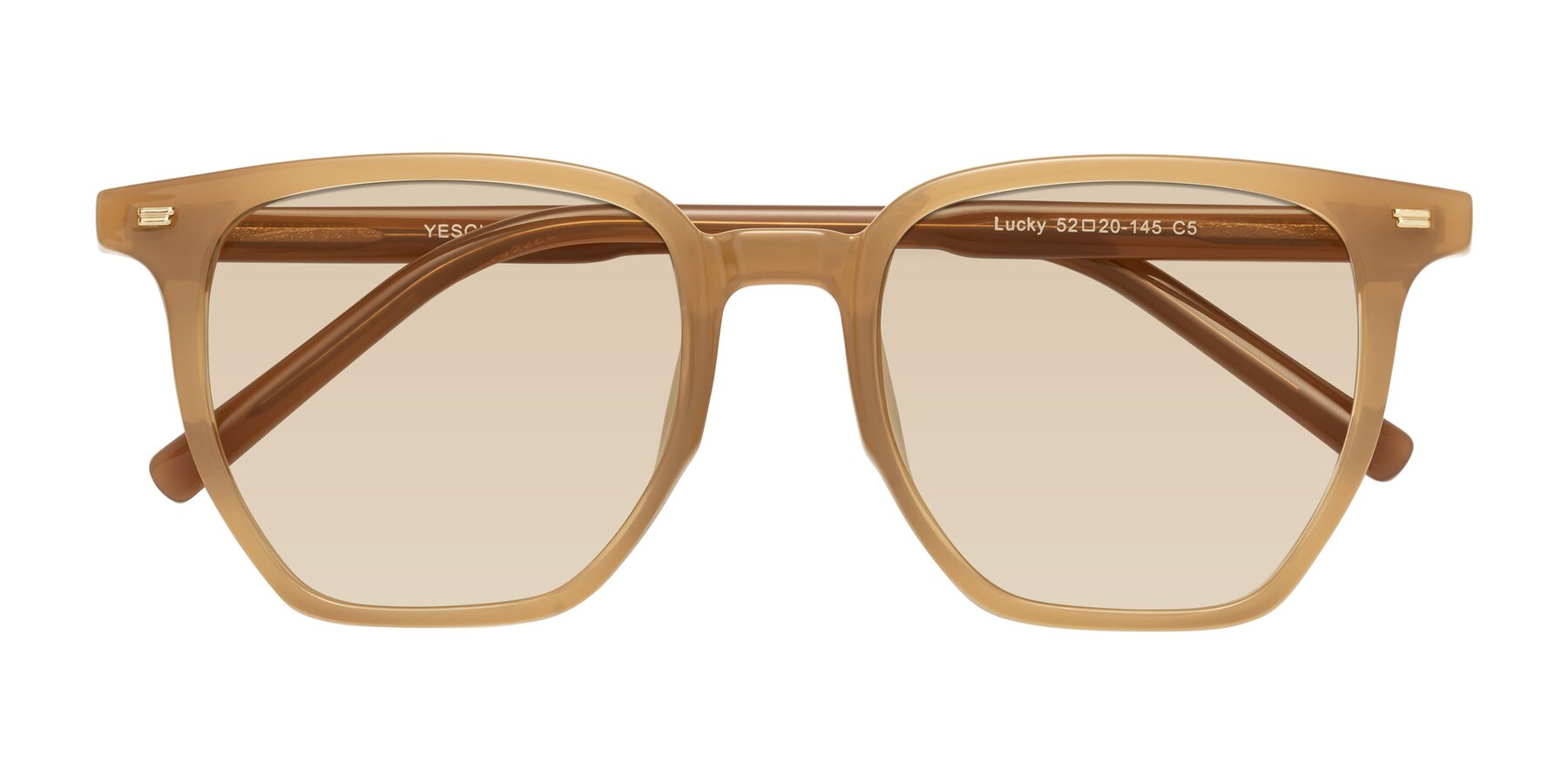 Folded Front of Lucky in Caramel with Light Brown Tinted Lenses